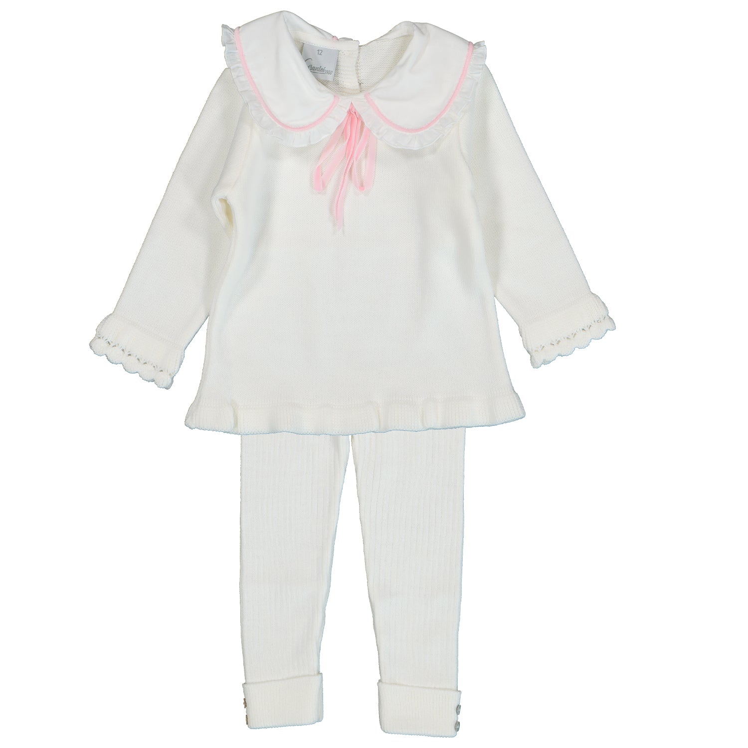 Ivory & Pink Velvet Trim Knit Outfit