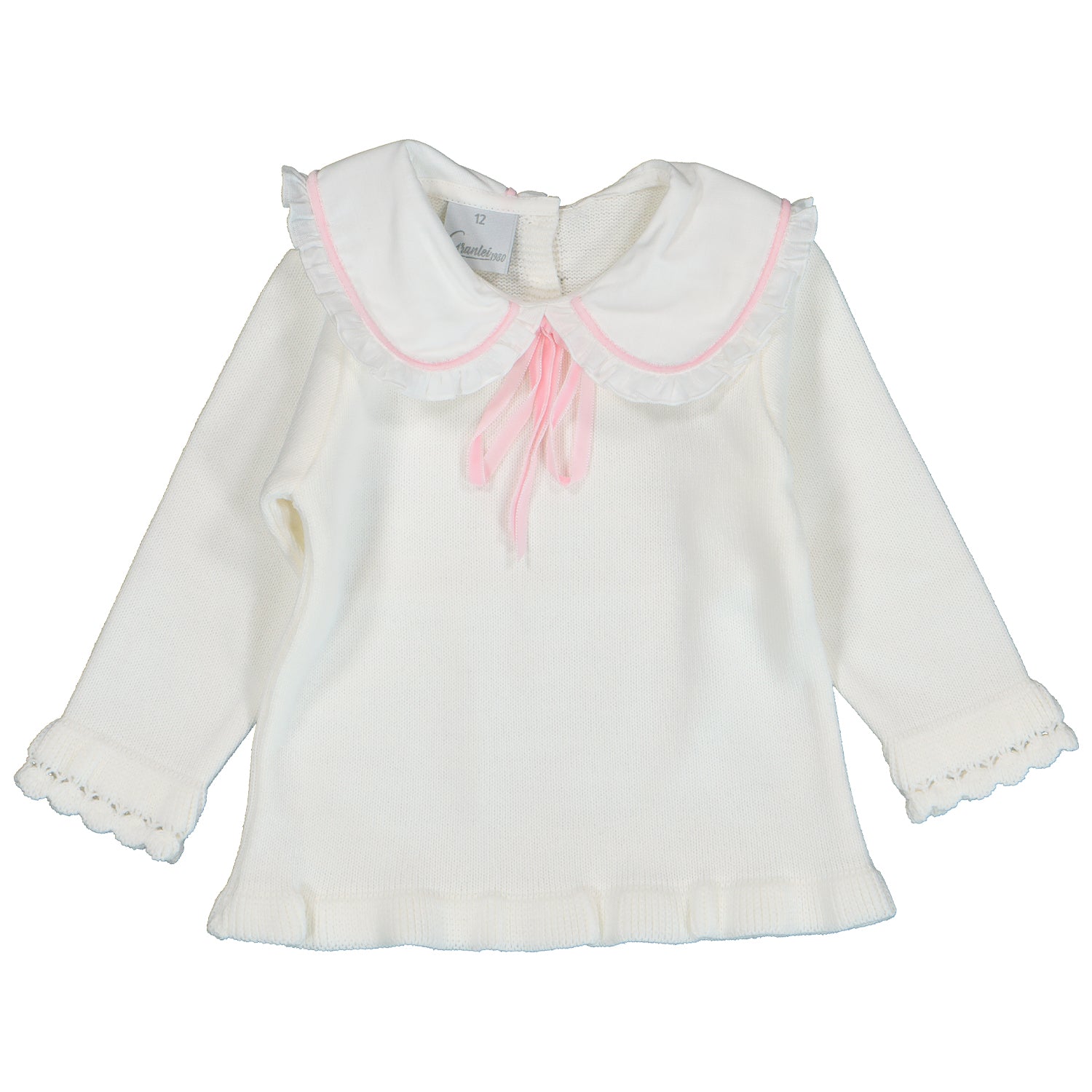Ivory & Pink Velvet Trim Knit Outfit