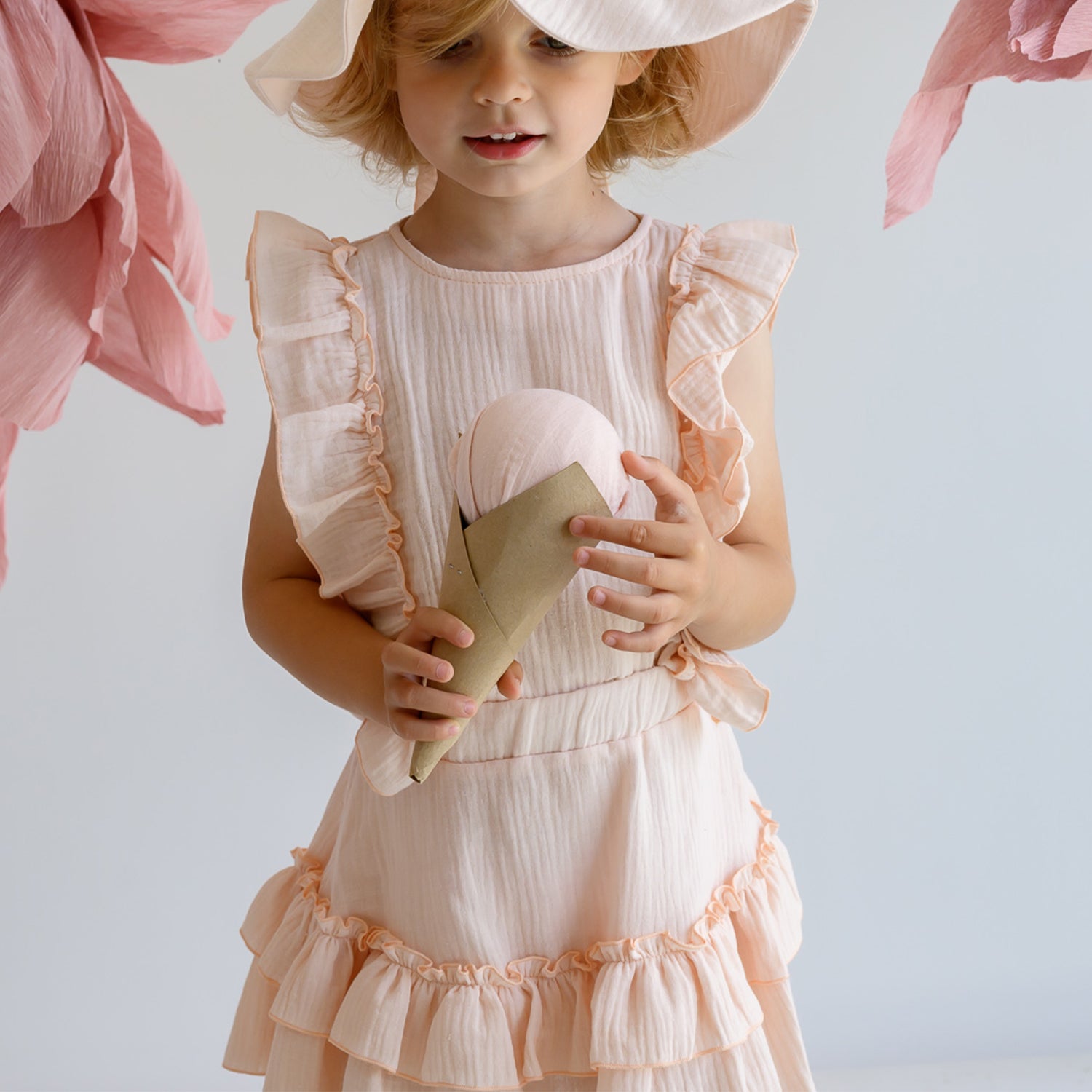 Peach Frill Blouse & Skirt