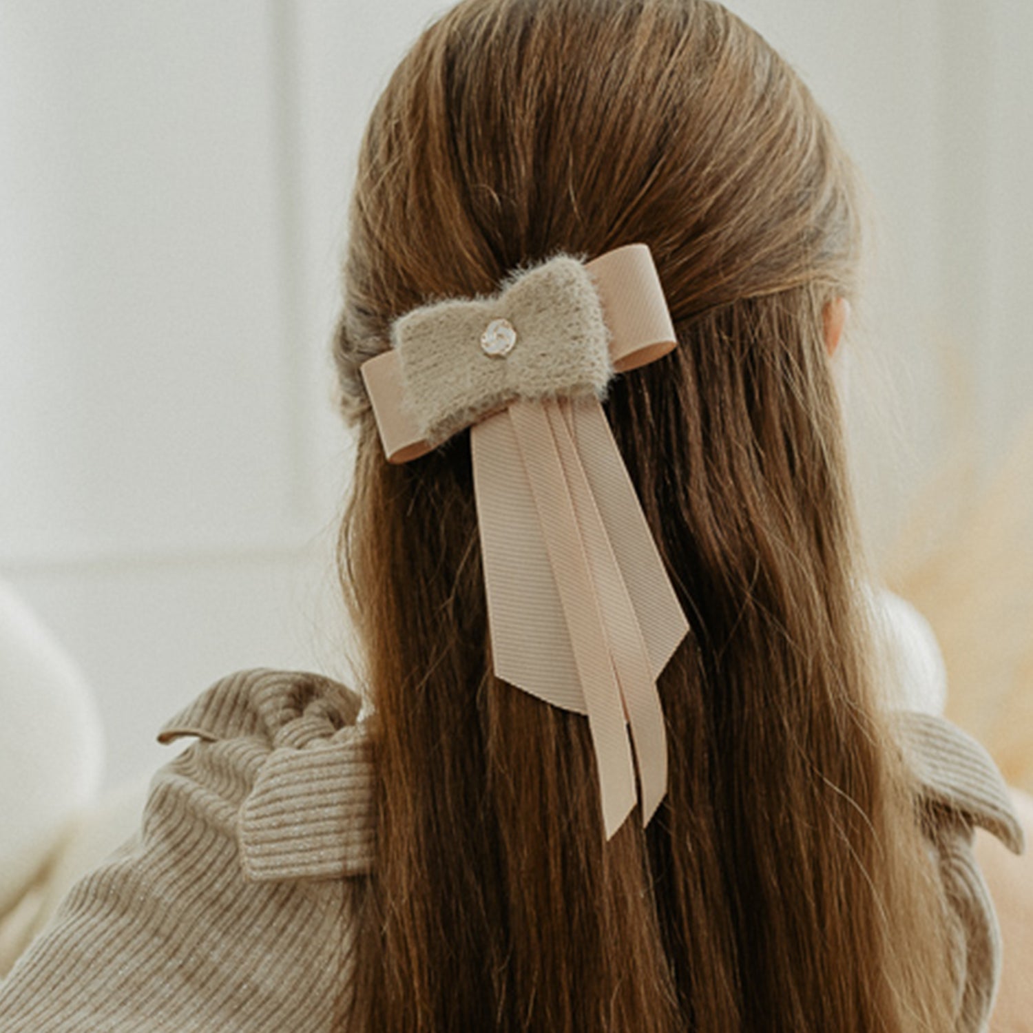 Dusty Pink Knitted Bow Hairclip