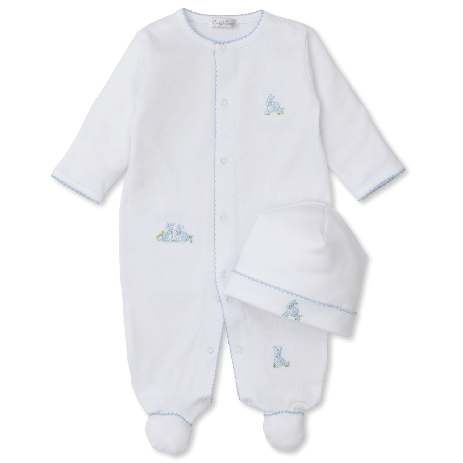 Blue Embroidered Bunny Babygrow & Hat Set