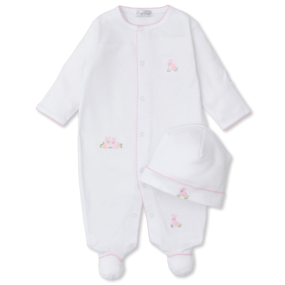 Pink Embroidered Bunny Babygrow & Hat Set