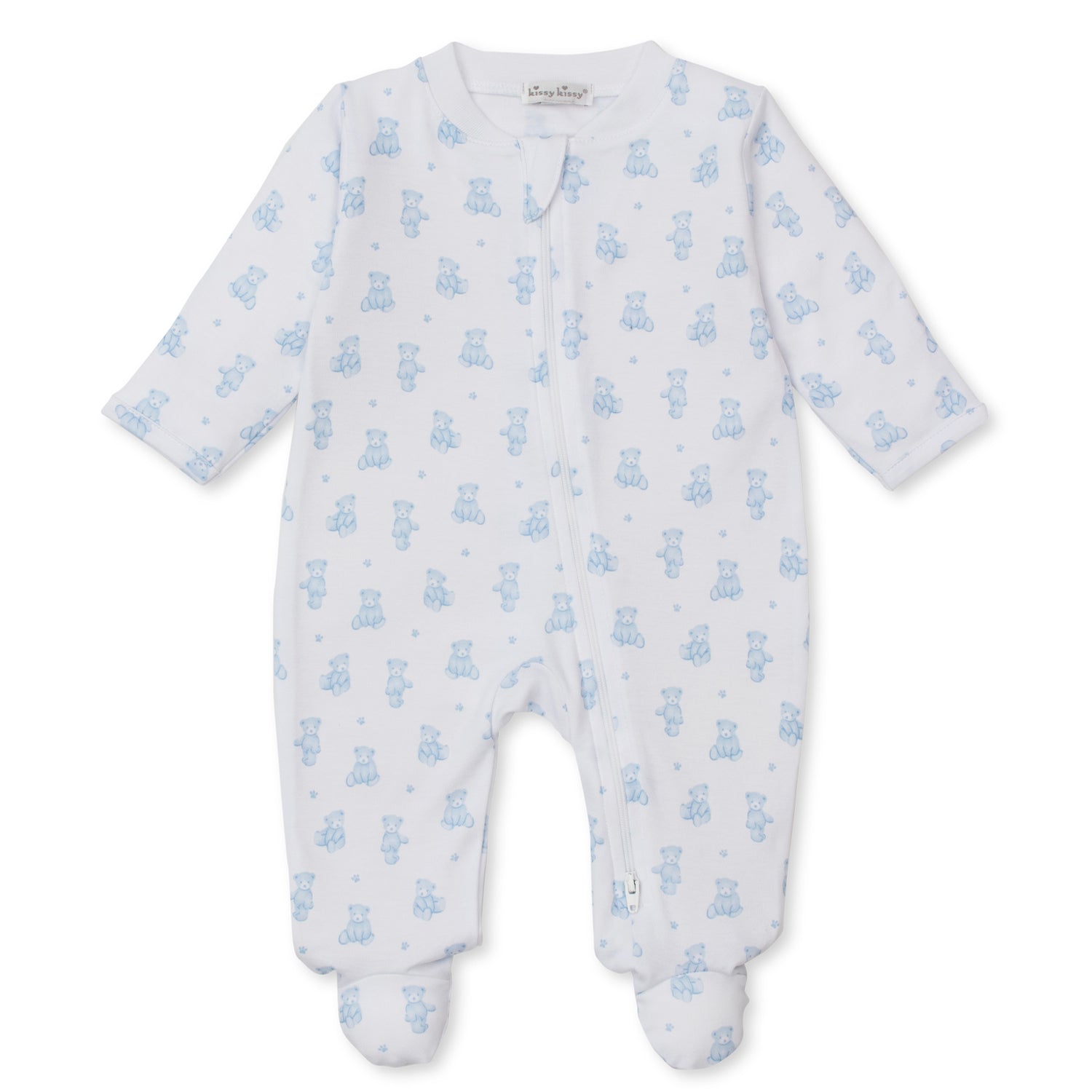Blue Teddy Print Zip Babygrow