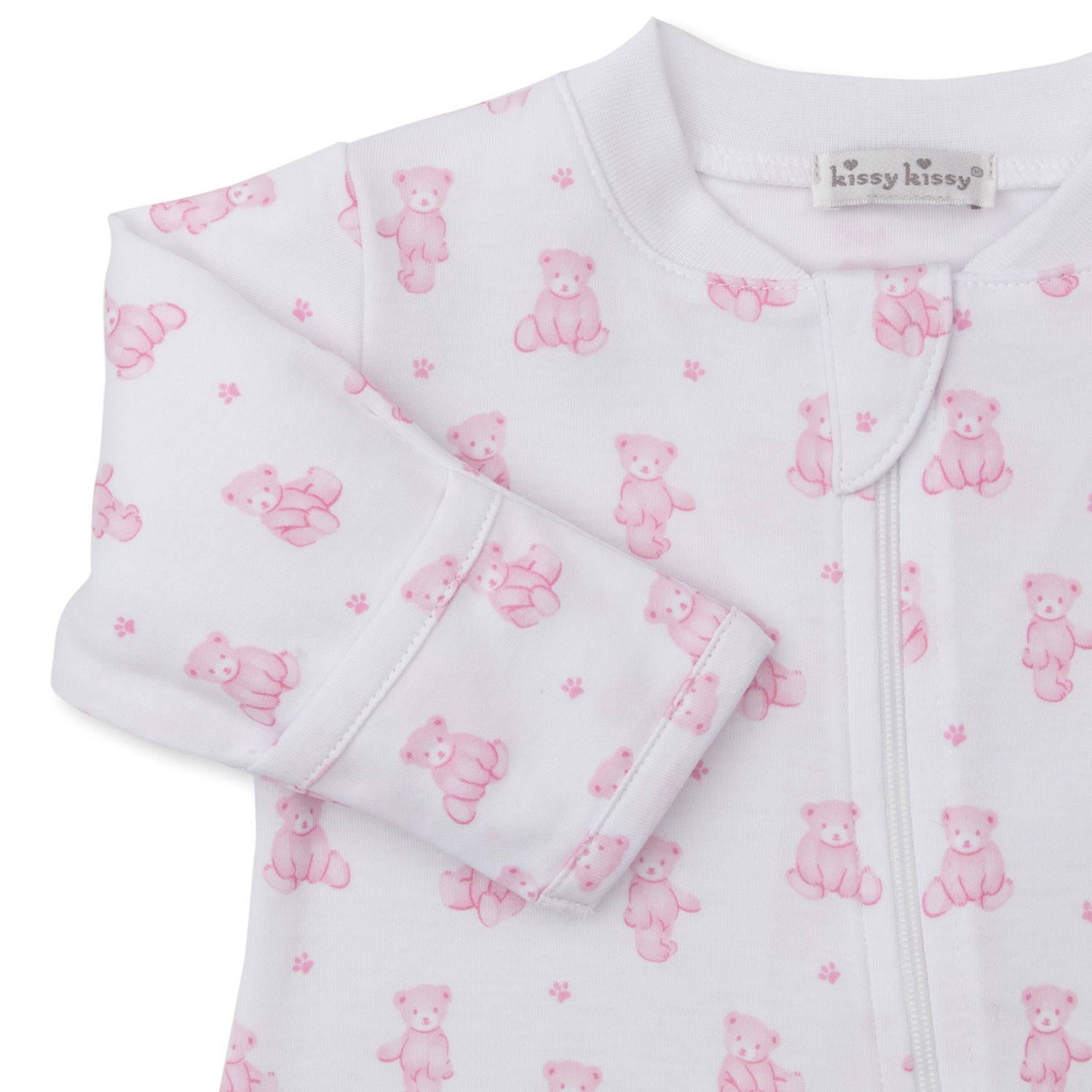 Pink Teddy Print Zip Babygrow