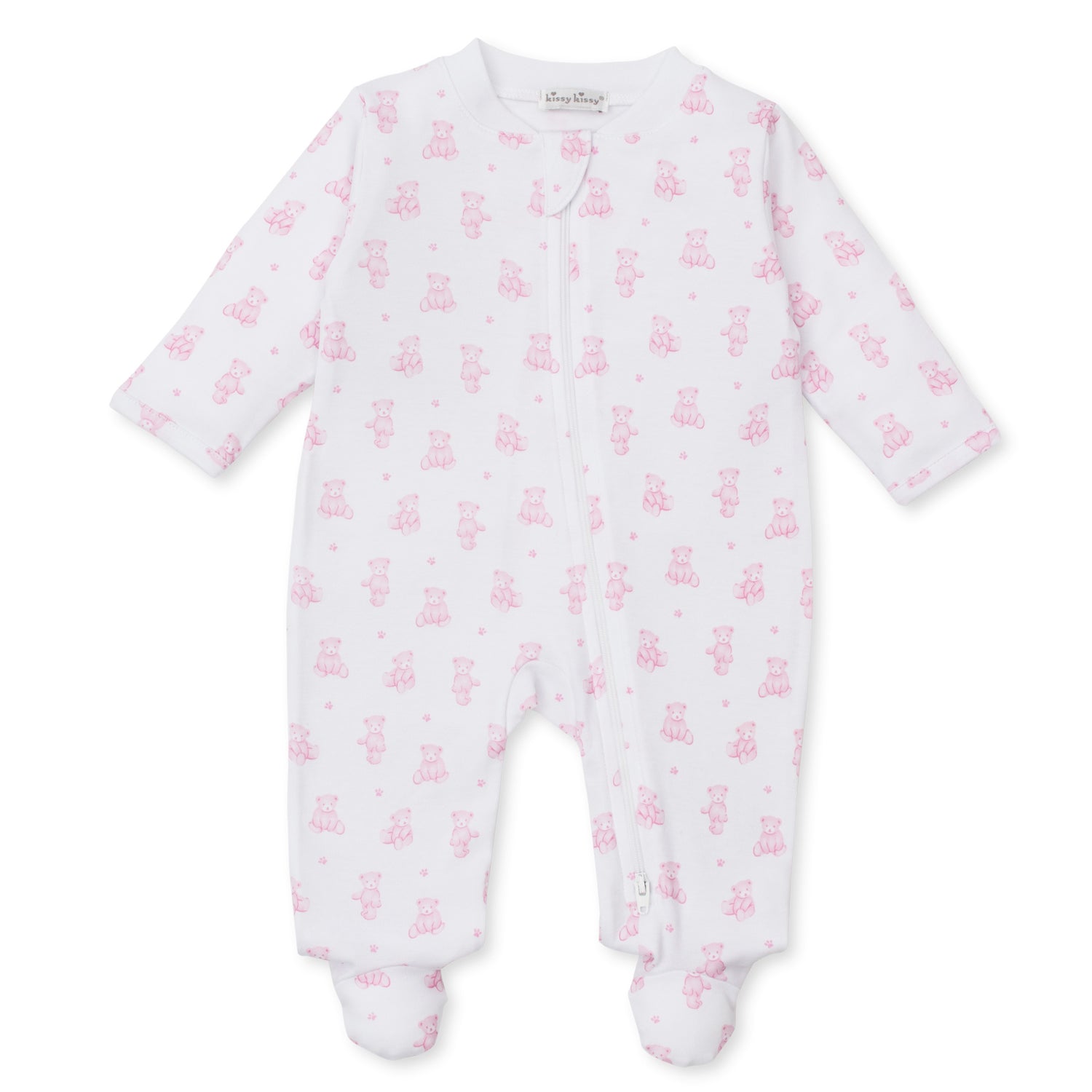 Pink Teddy Print Zip Babygrow