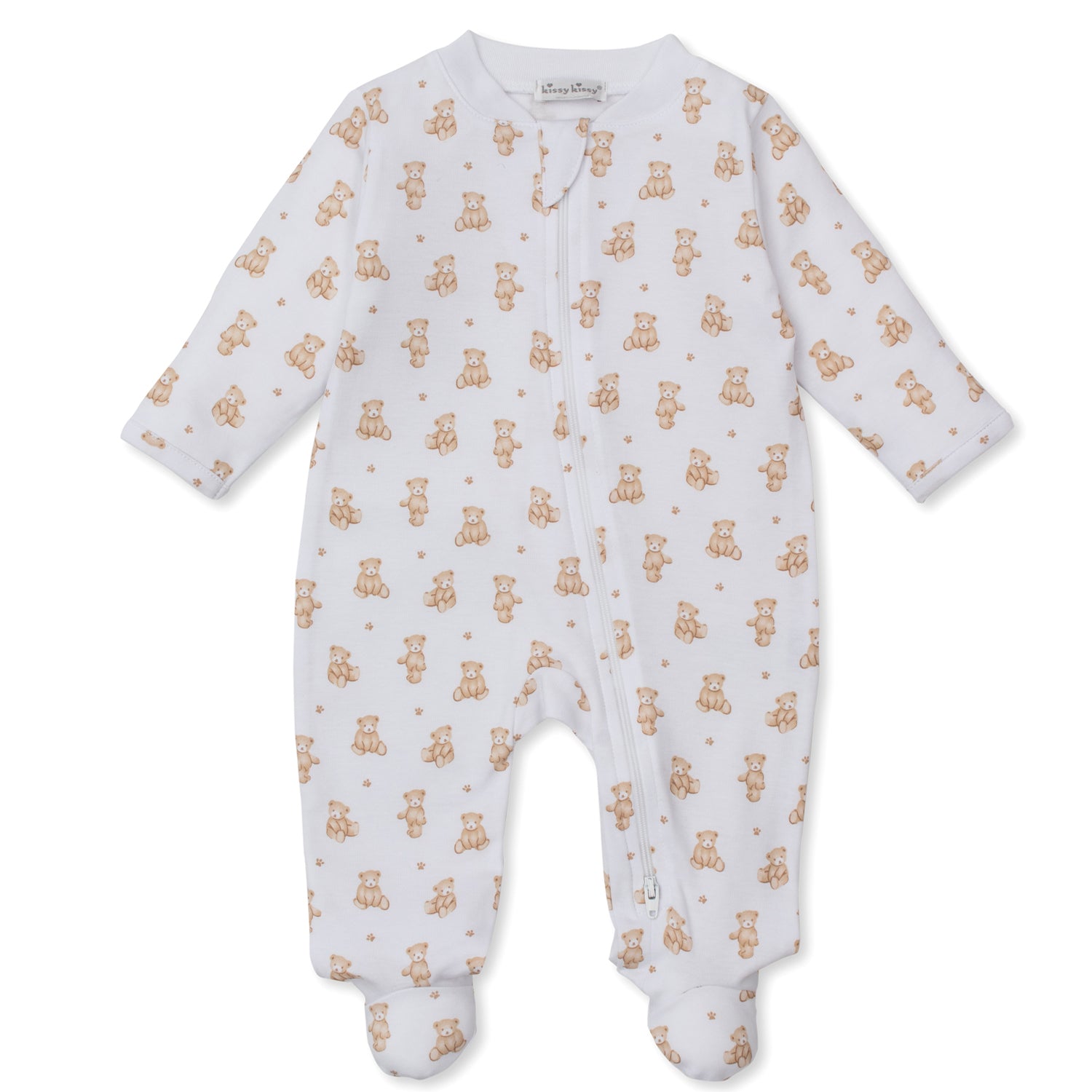 Beige Teddy Print Zip Babygrow