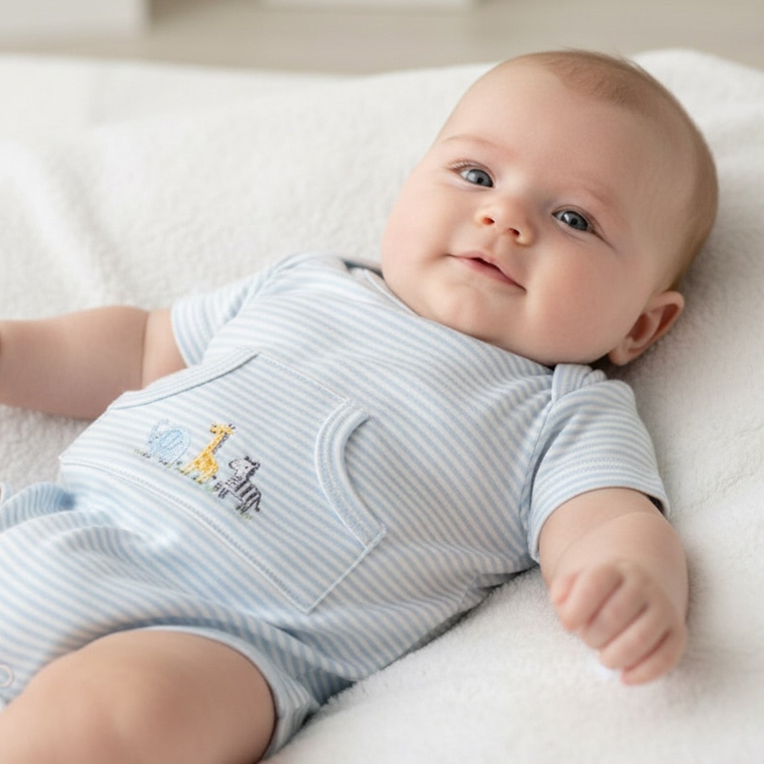 Pale Blue Stripe Animal Romper