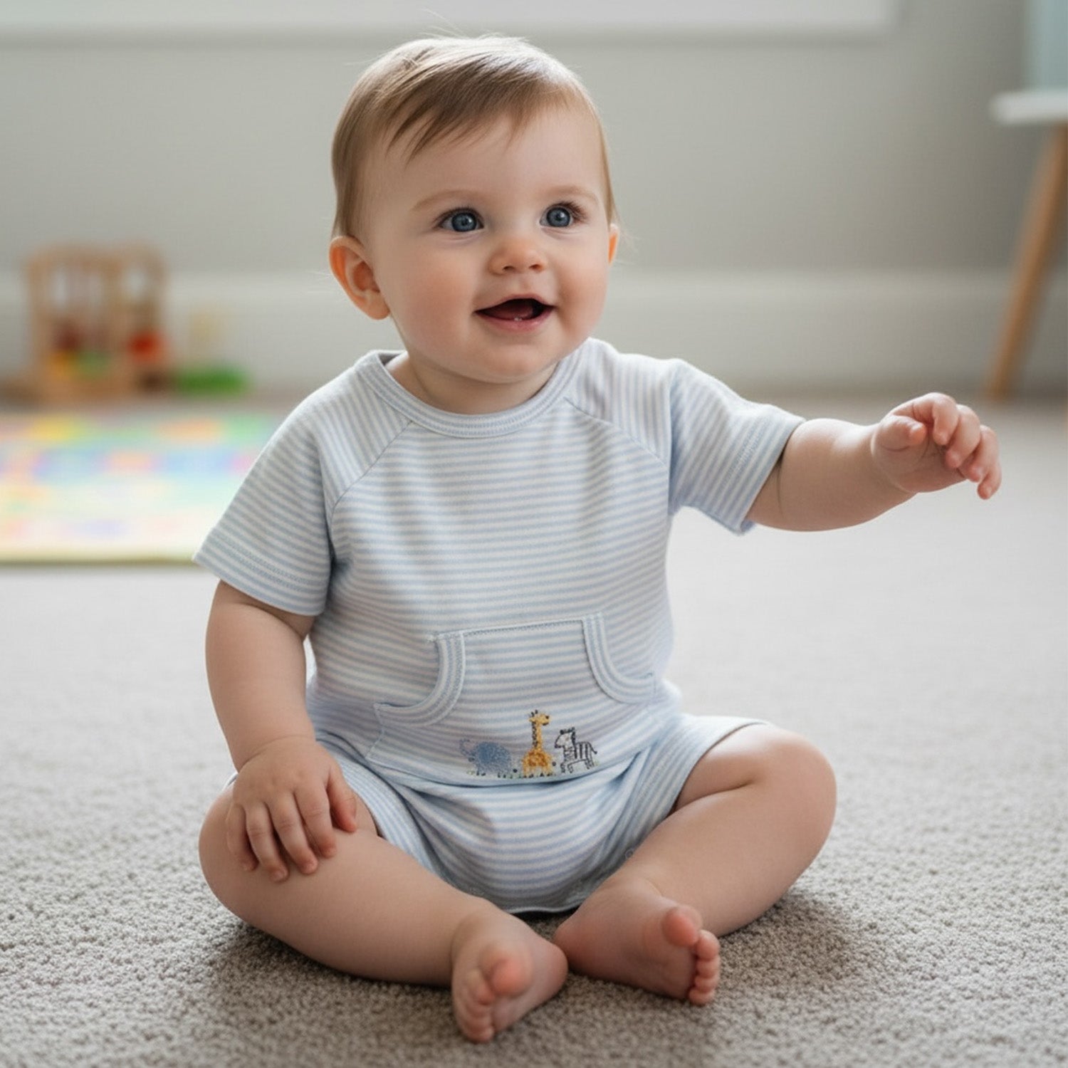 Pale Blue Stripe Animal Romper
