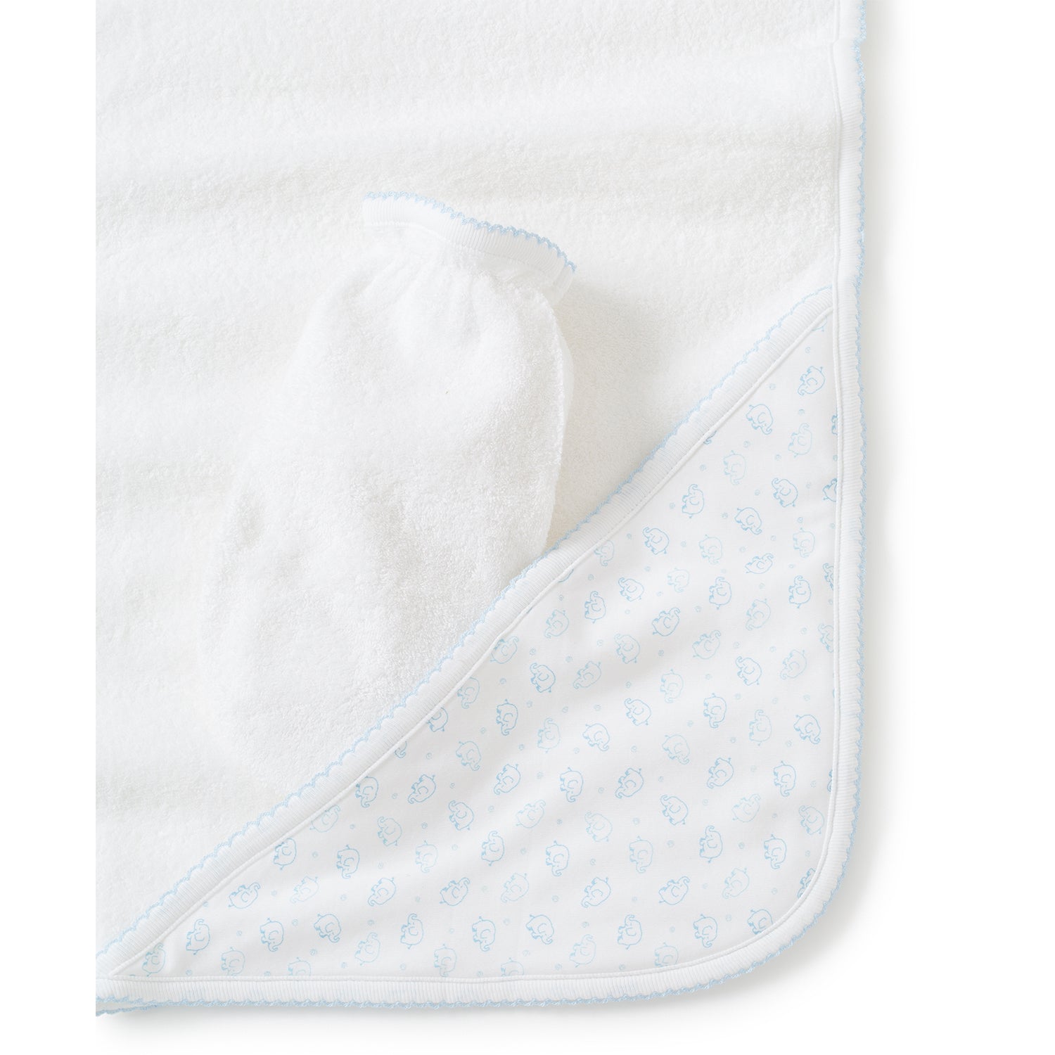 Blue Elephant Print Towel + Mitt