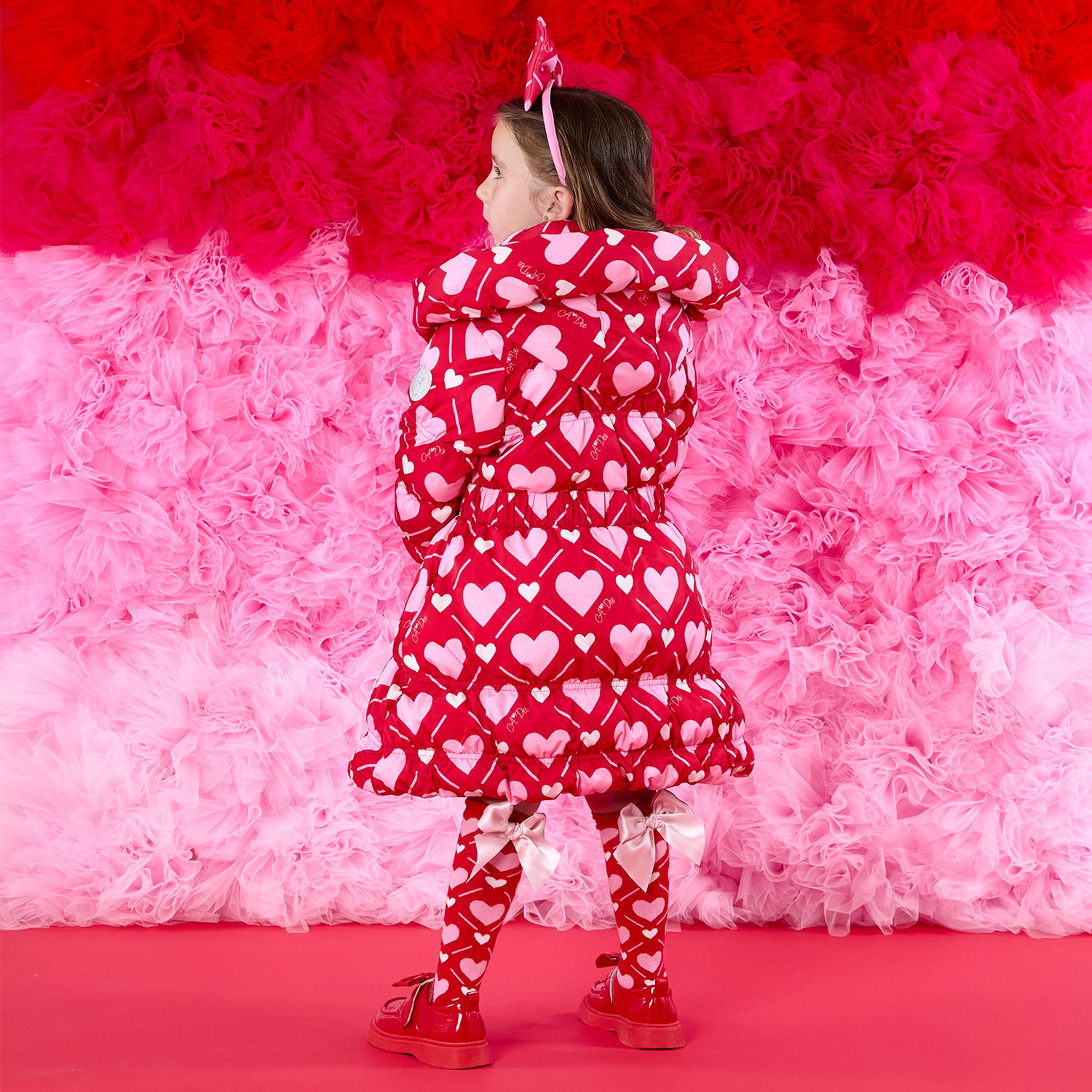 Heart Print Bow Coat