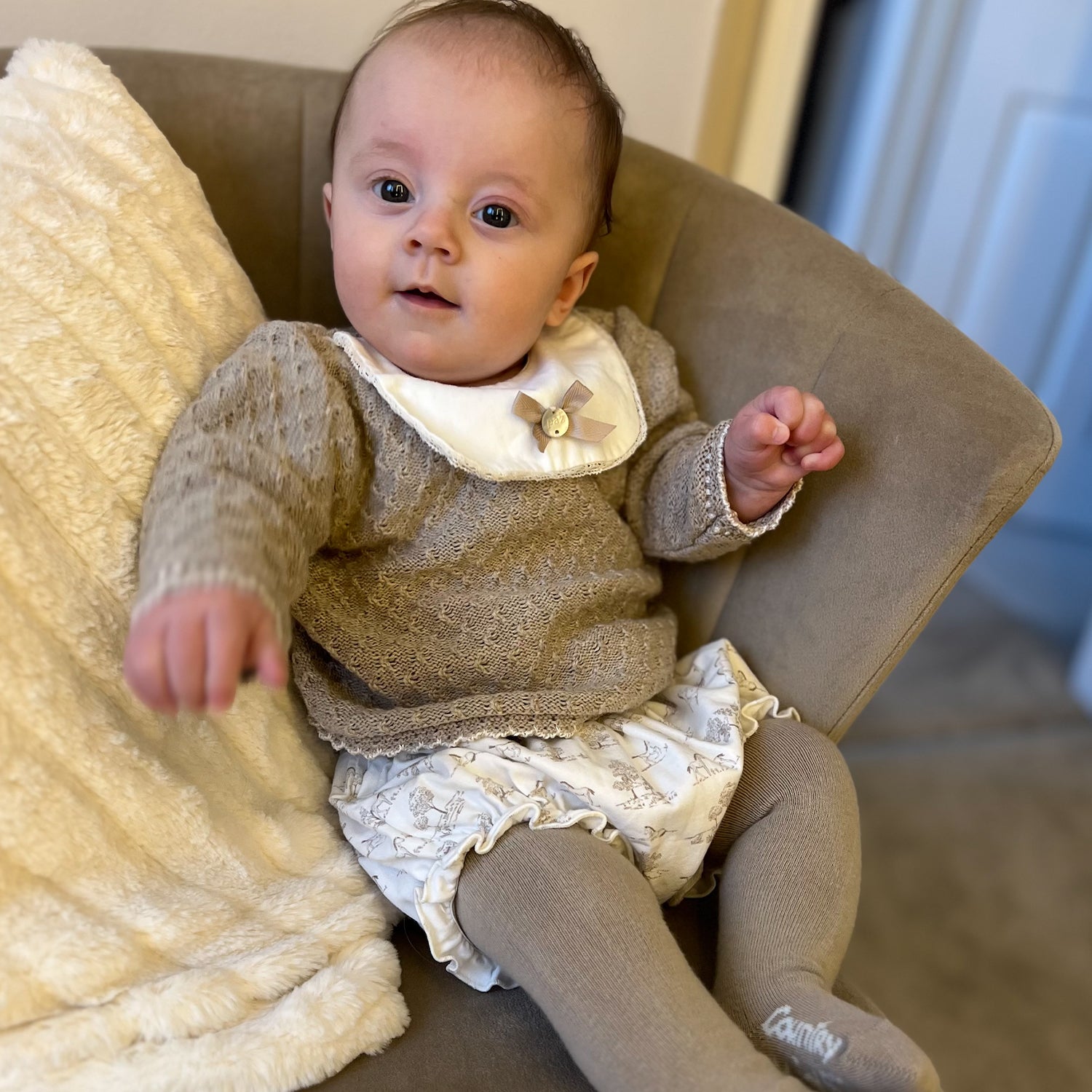 Beige Knit Bloomer Set