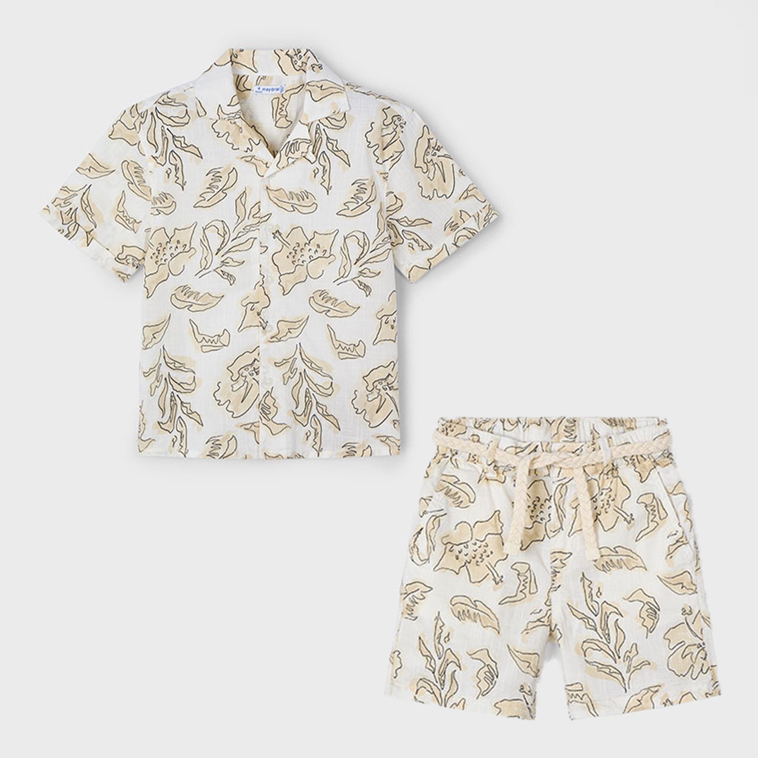 Beige Print Shirt & Shorts