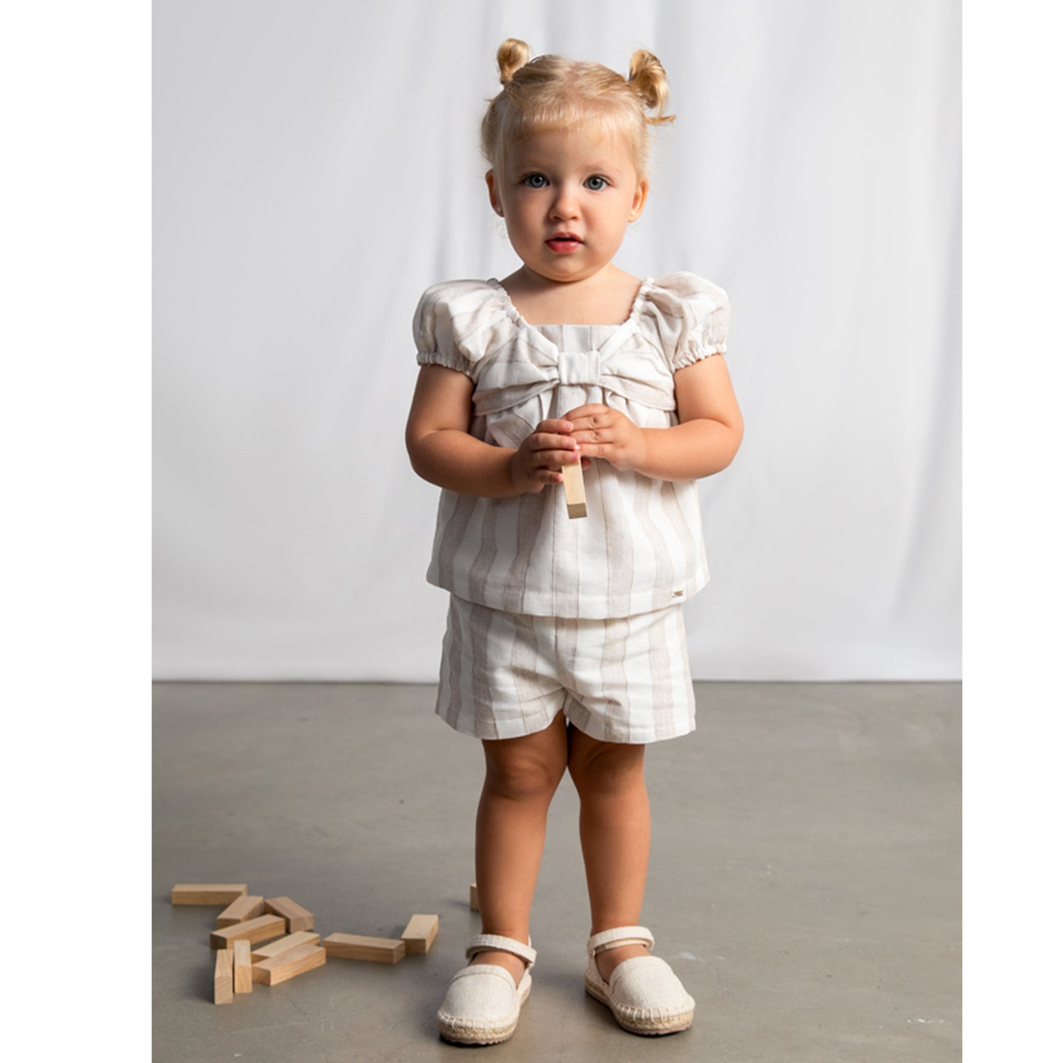 Beige Stripe Short Set