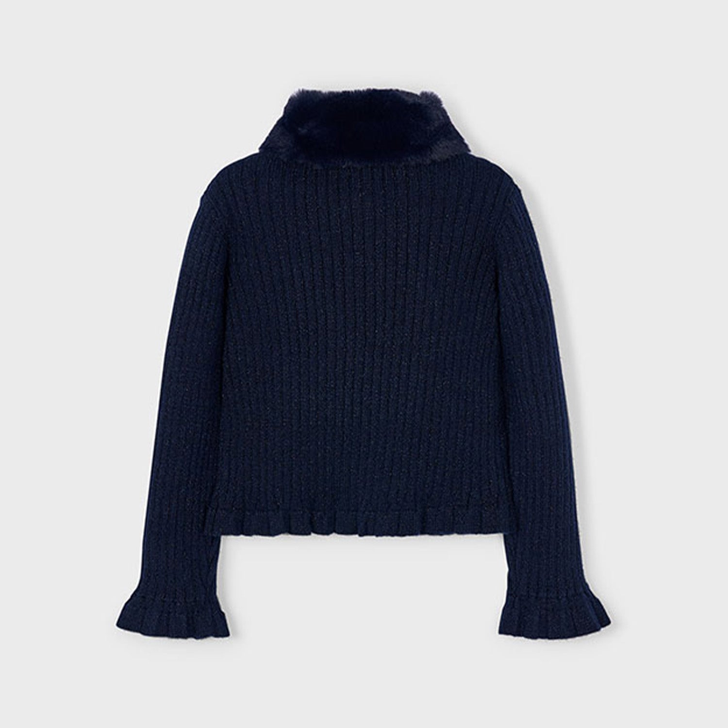 Navy Faux Fur Collar Cardigan