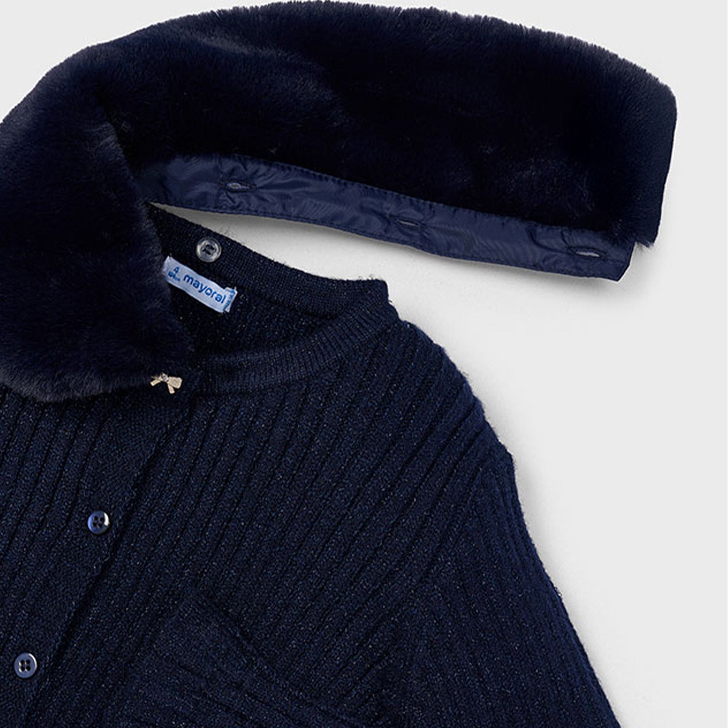 Navy Faux Fur Collar Cardigan