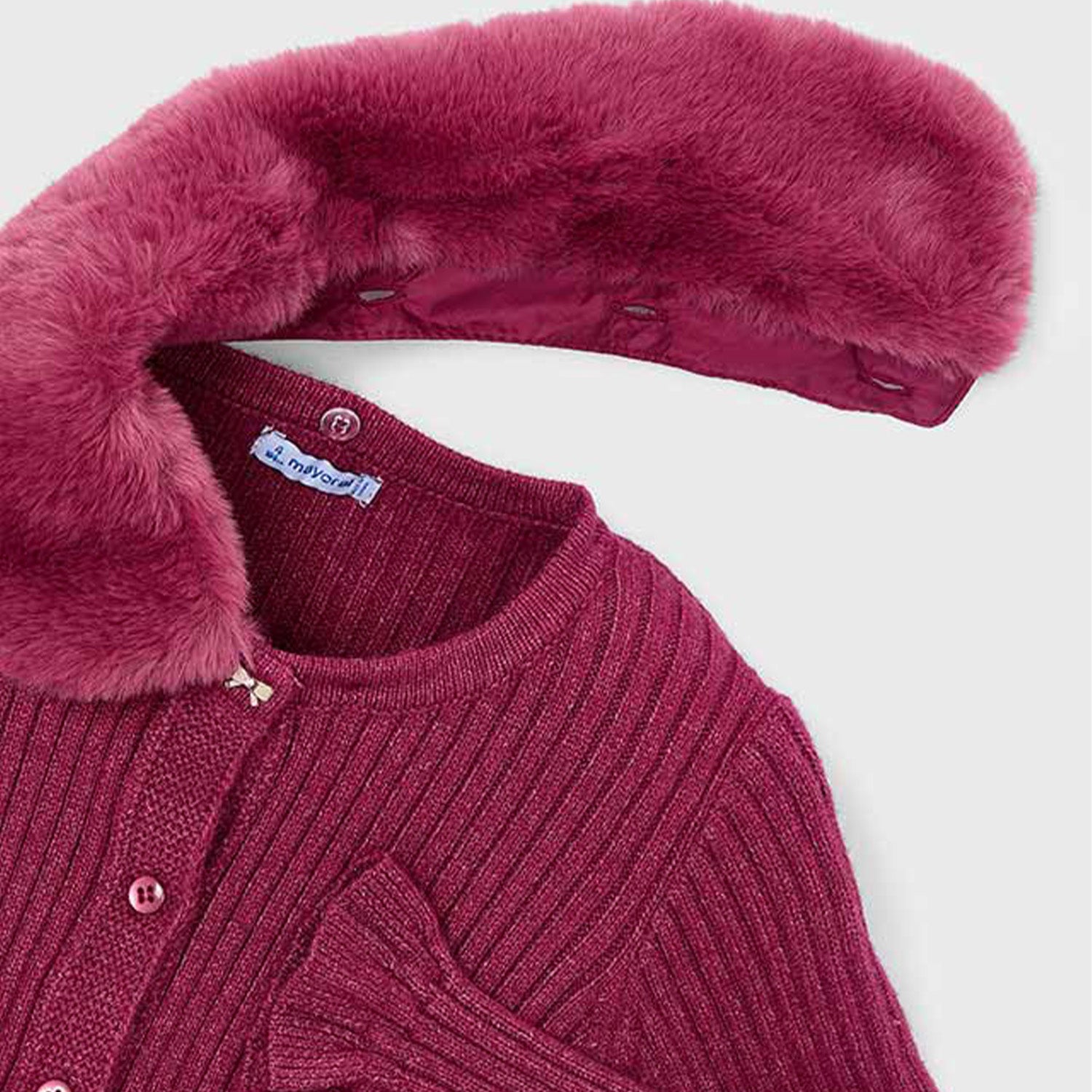 Cherry Faux Fur Collar Cardigan