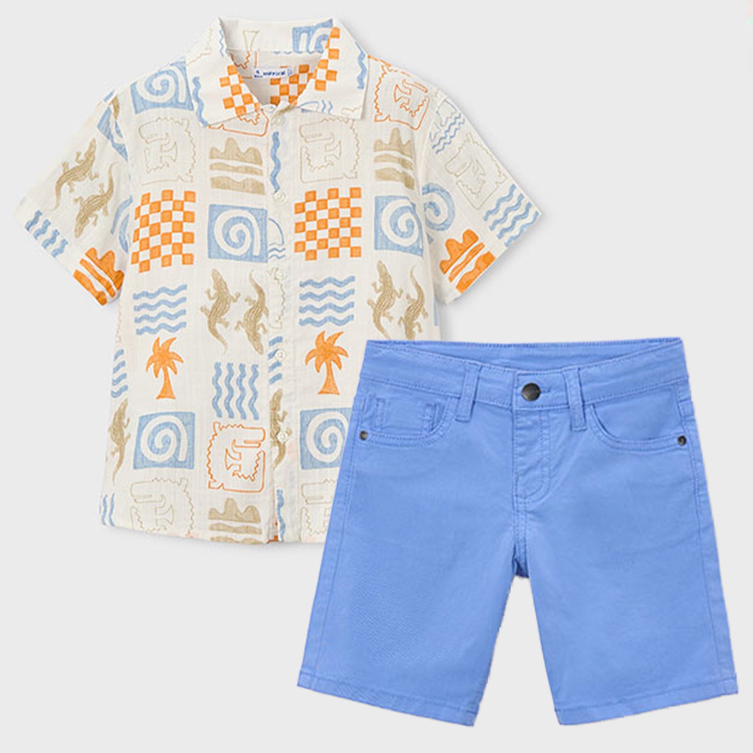 Orange Print Shirt & Short Set