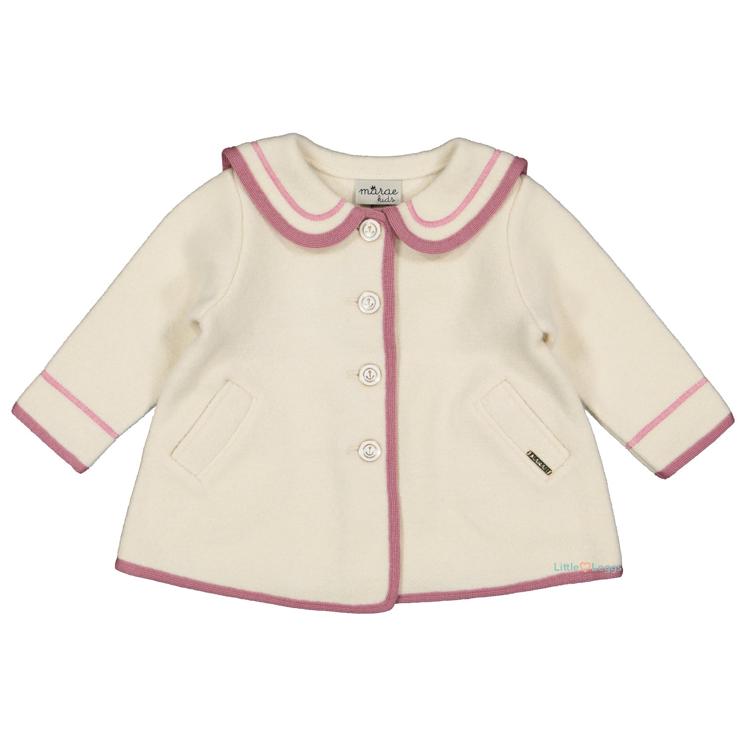 Ivory & Pink Trim Wool Coat