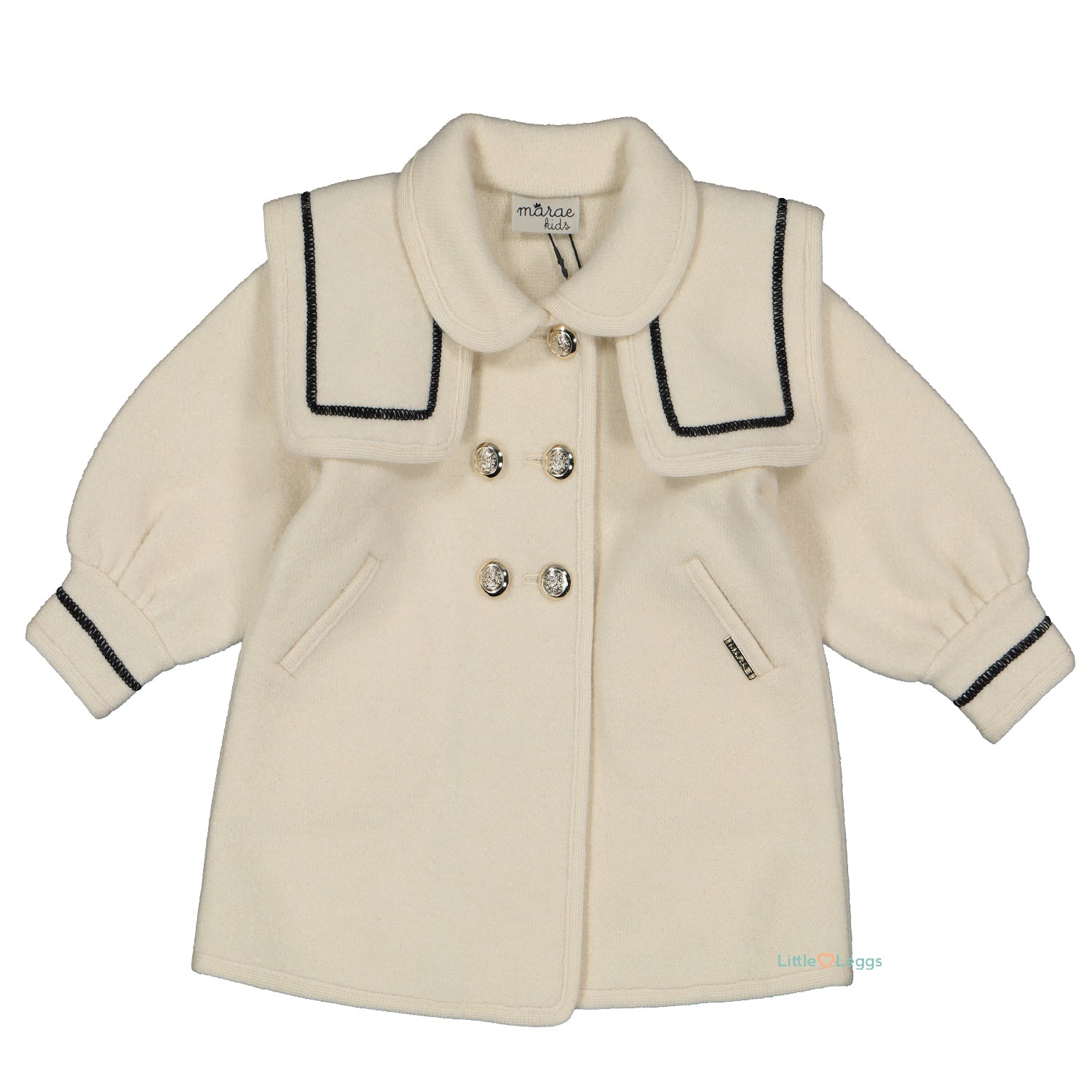 Ivory & Black Trim Wool Coat