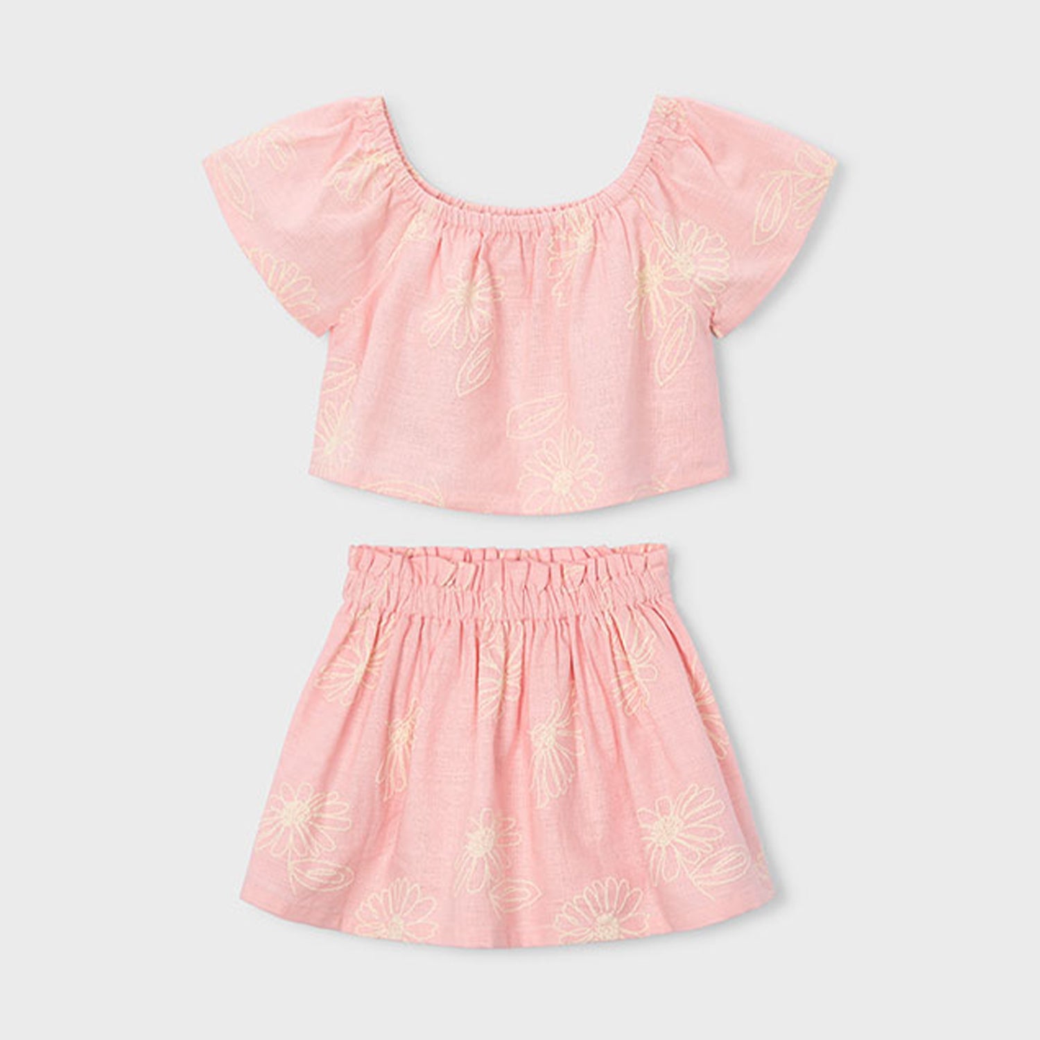Pink Embroidered Linen Skirt Set