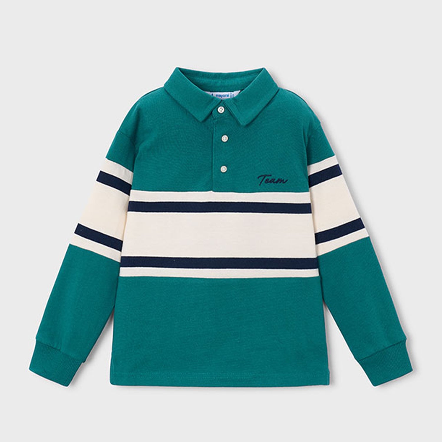 Green Block Stripe Polo Top