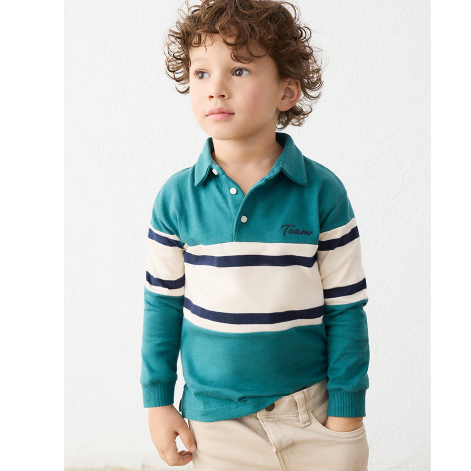 Green Block Stripe Polo Top
