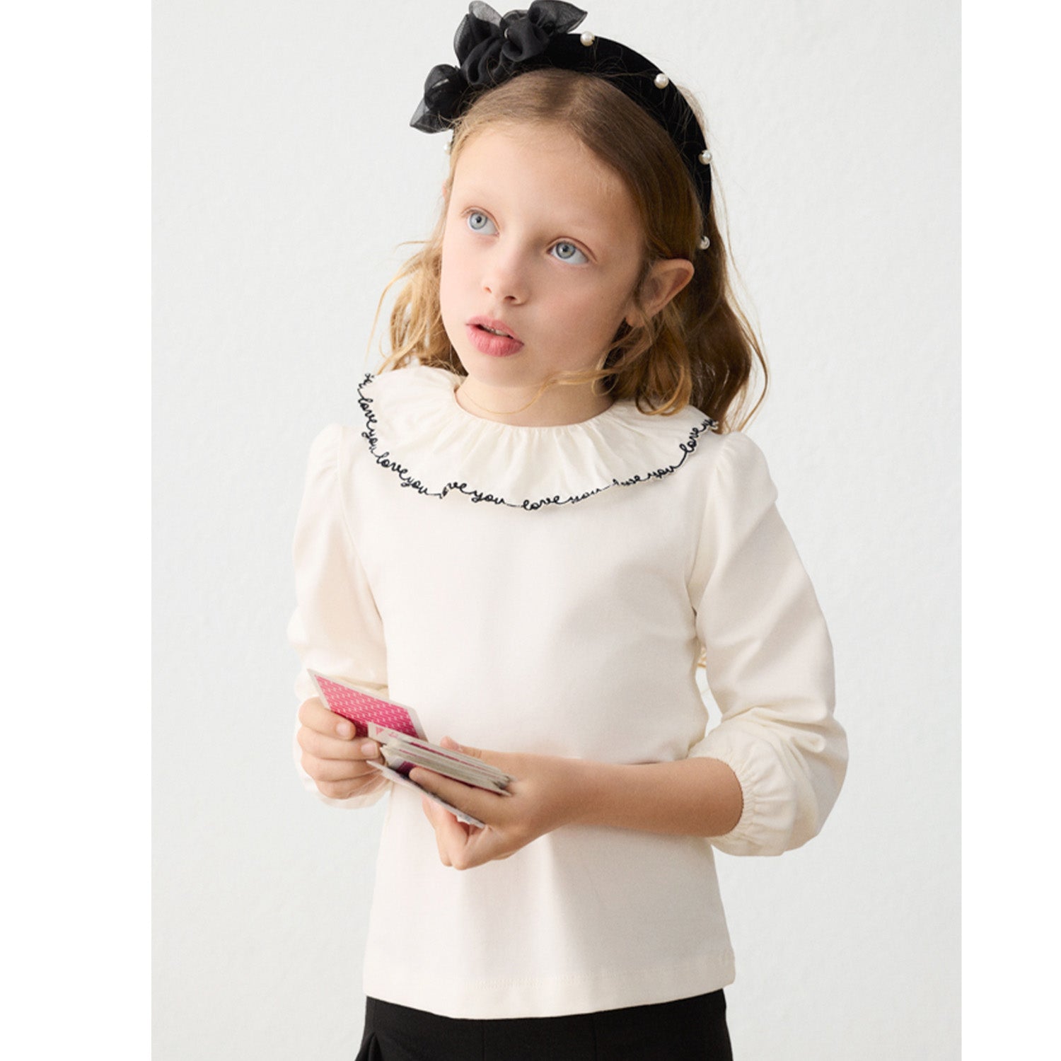 Ivory Love You Ruffle Neckline Top