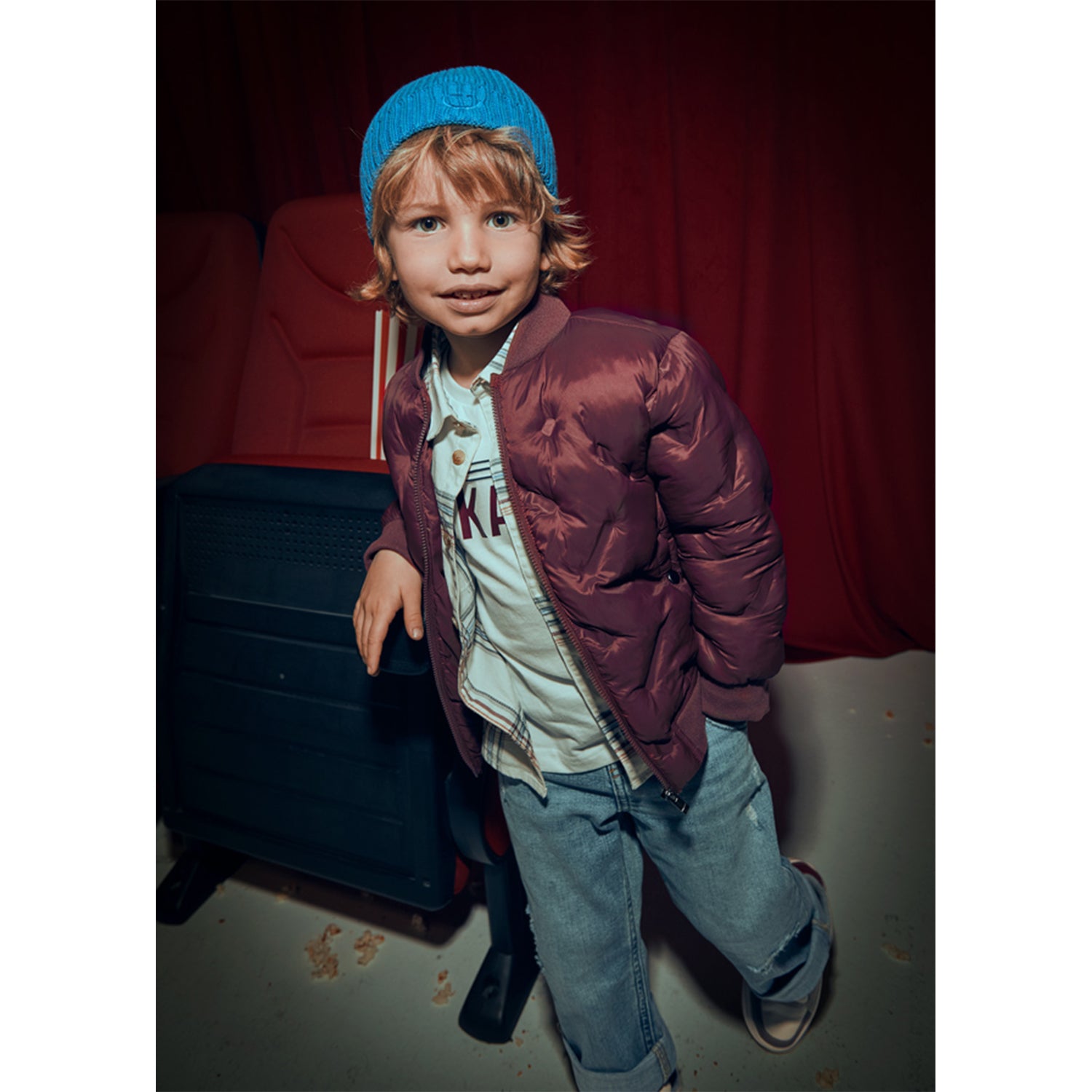 Burgundy Padded Bomber Jacket