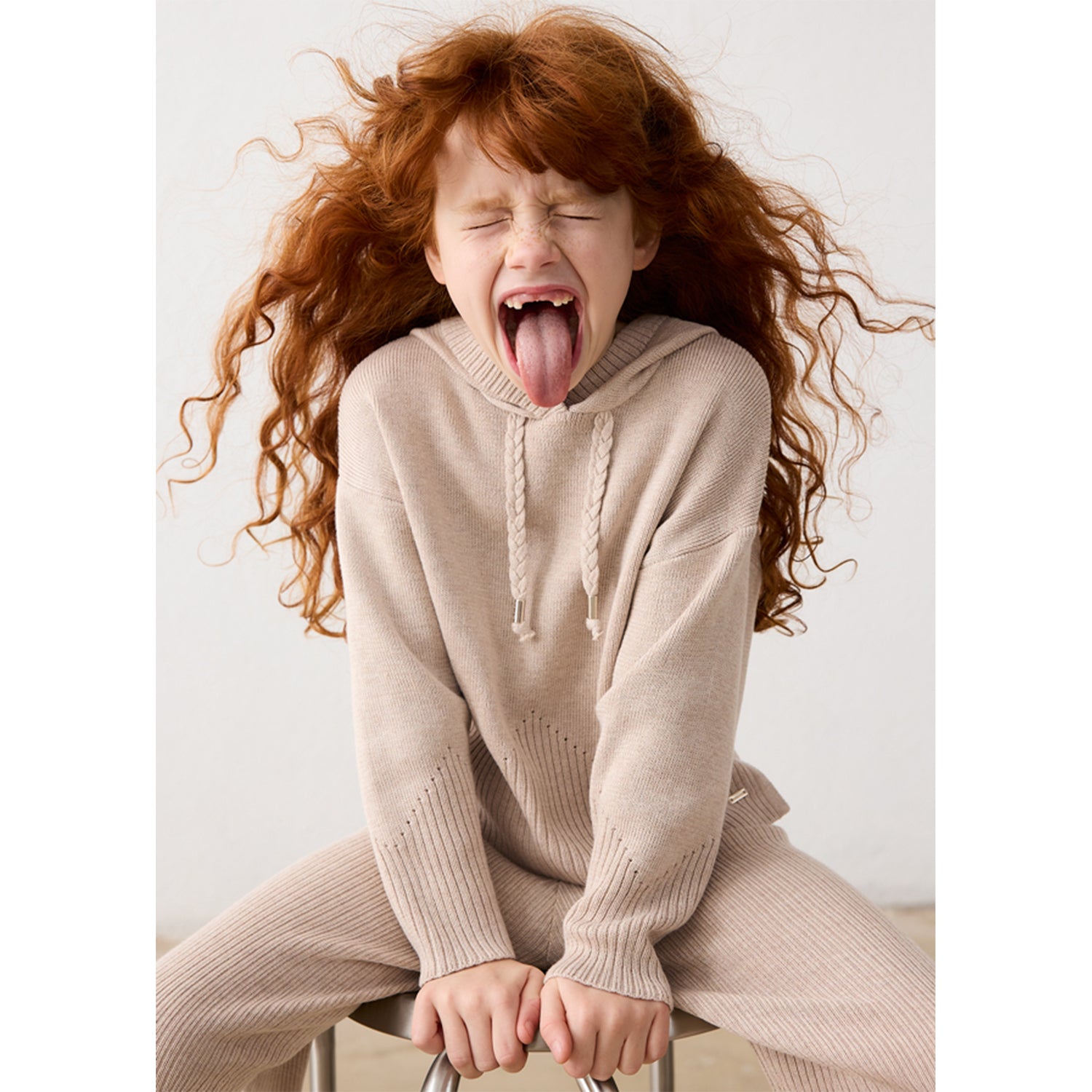 Beige Knit Trouser Set