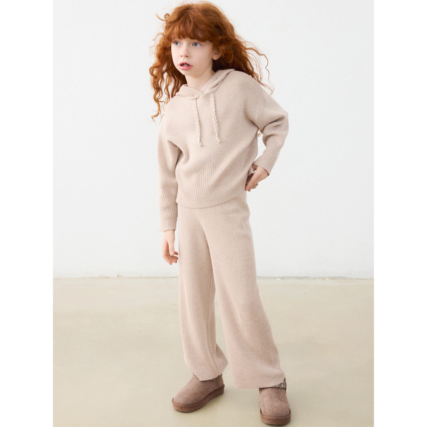 Beige Knit Trouser Set