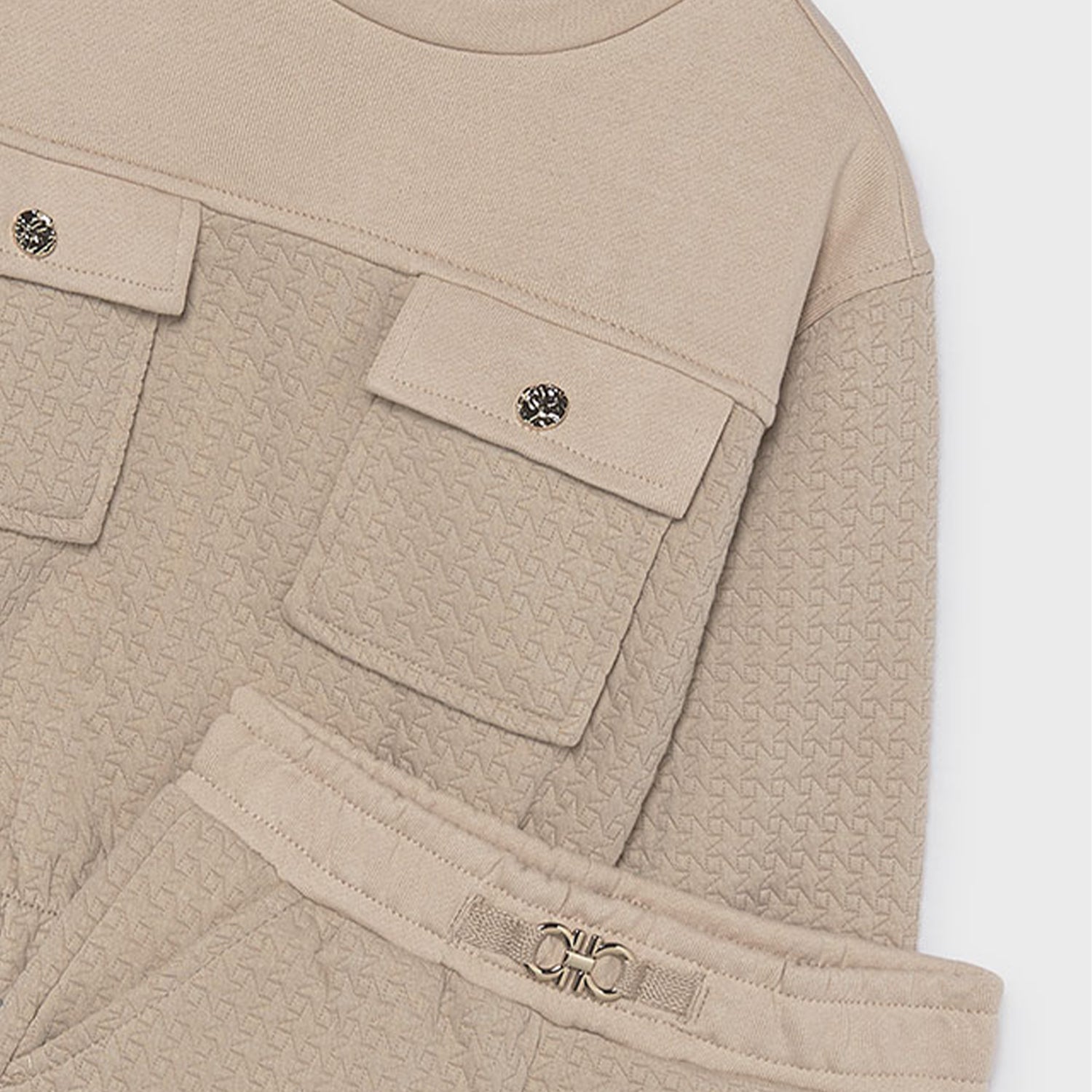 Beige Textured Padded Tracksuit