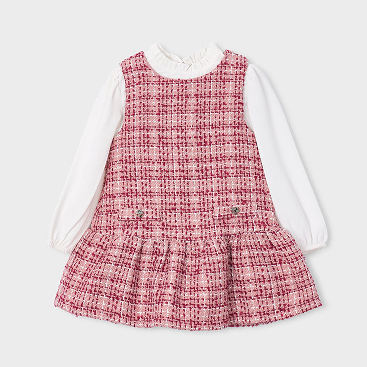 Pink Tweed Pinafore Dress & Blouse