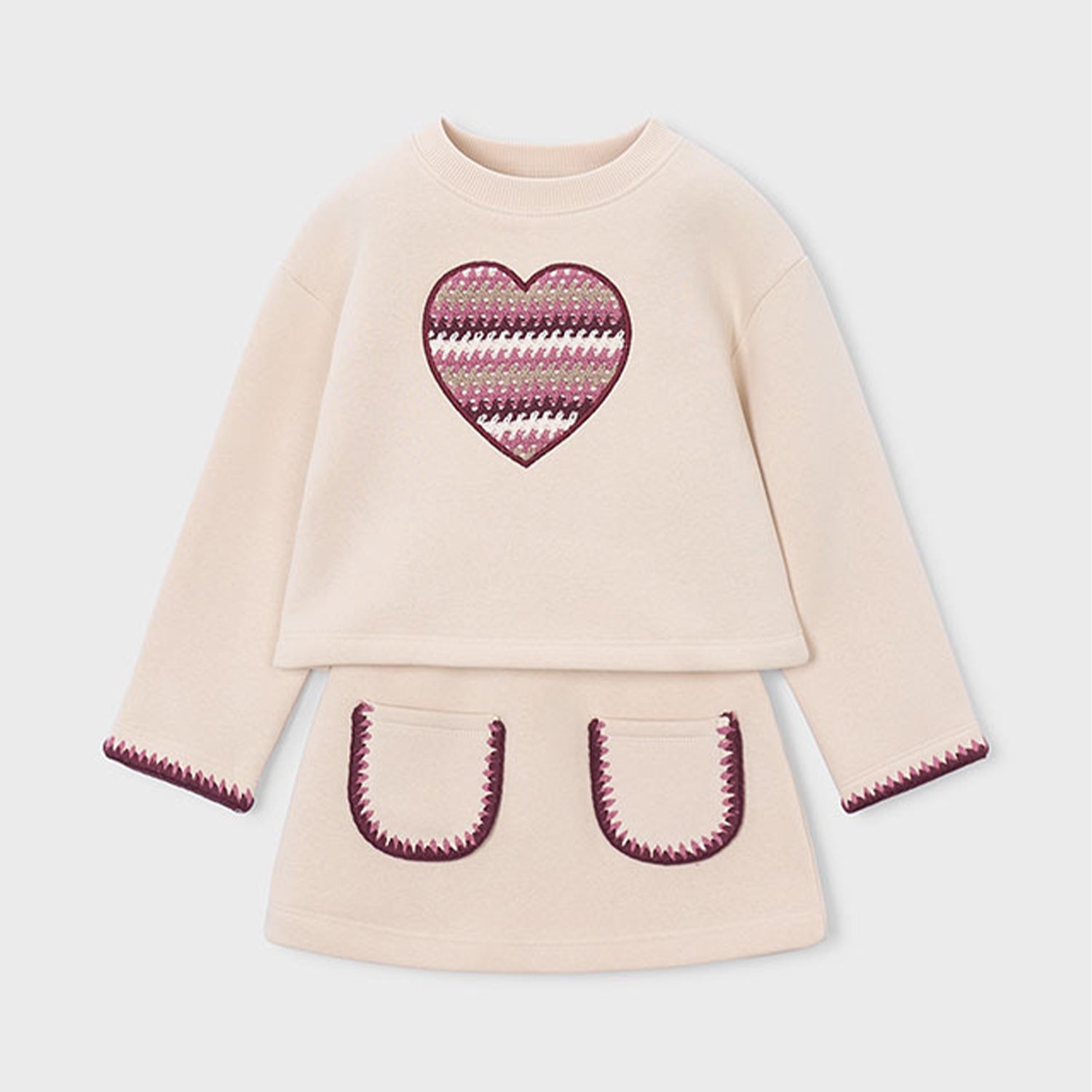 Beige Sweat Skirt Set