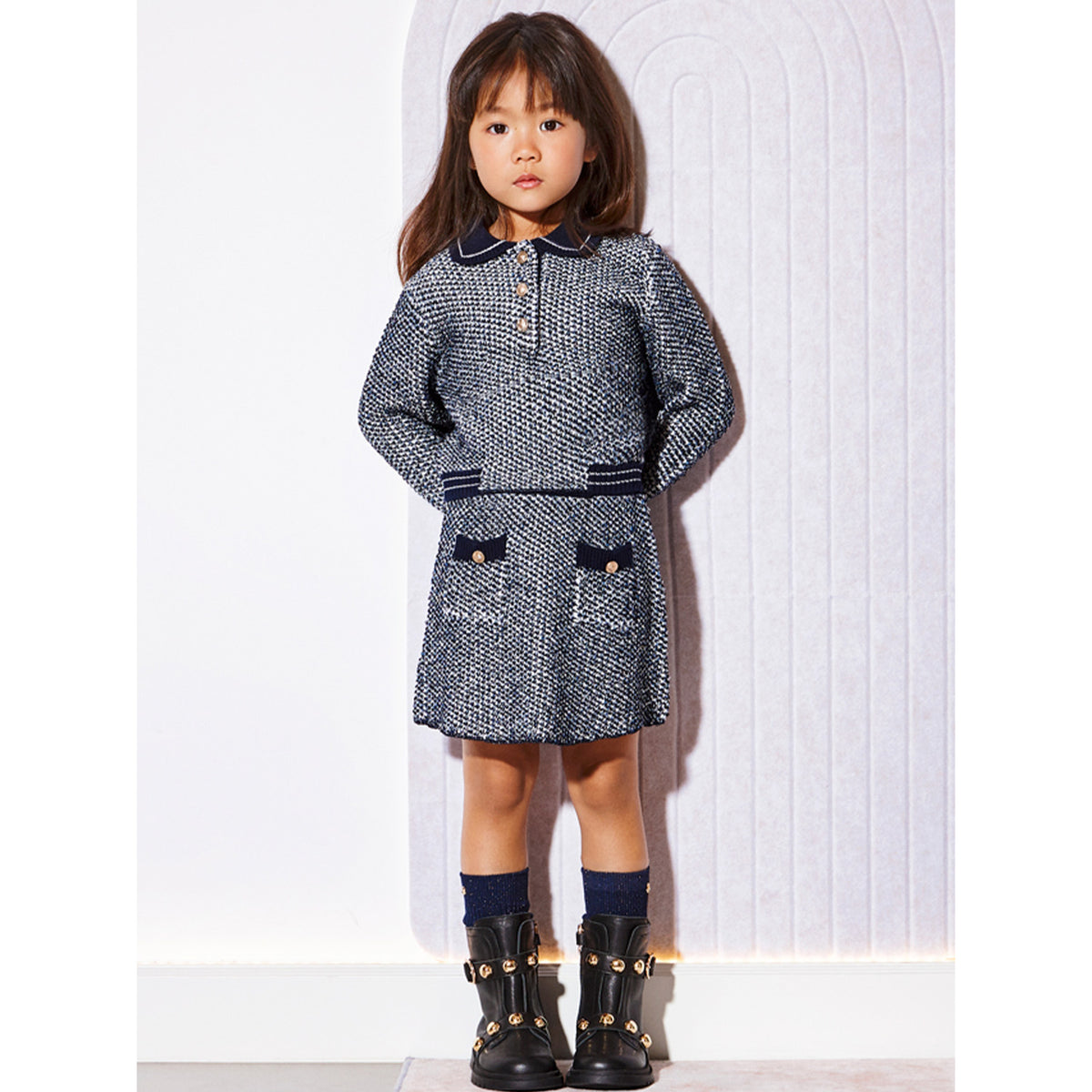 Blue Tricot Skirt Set