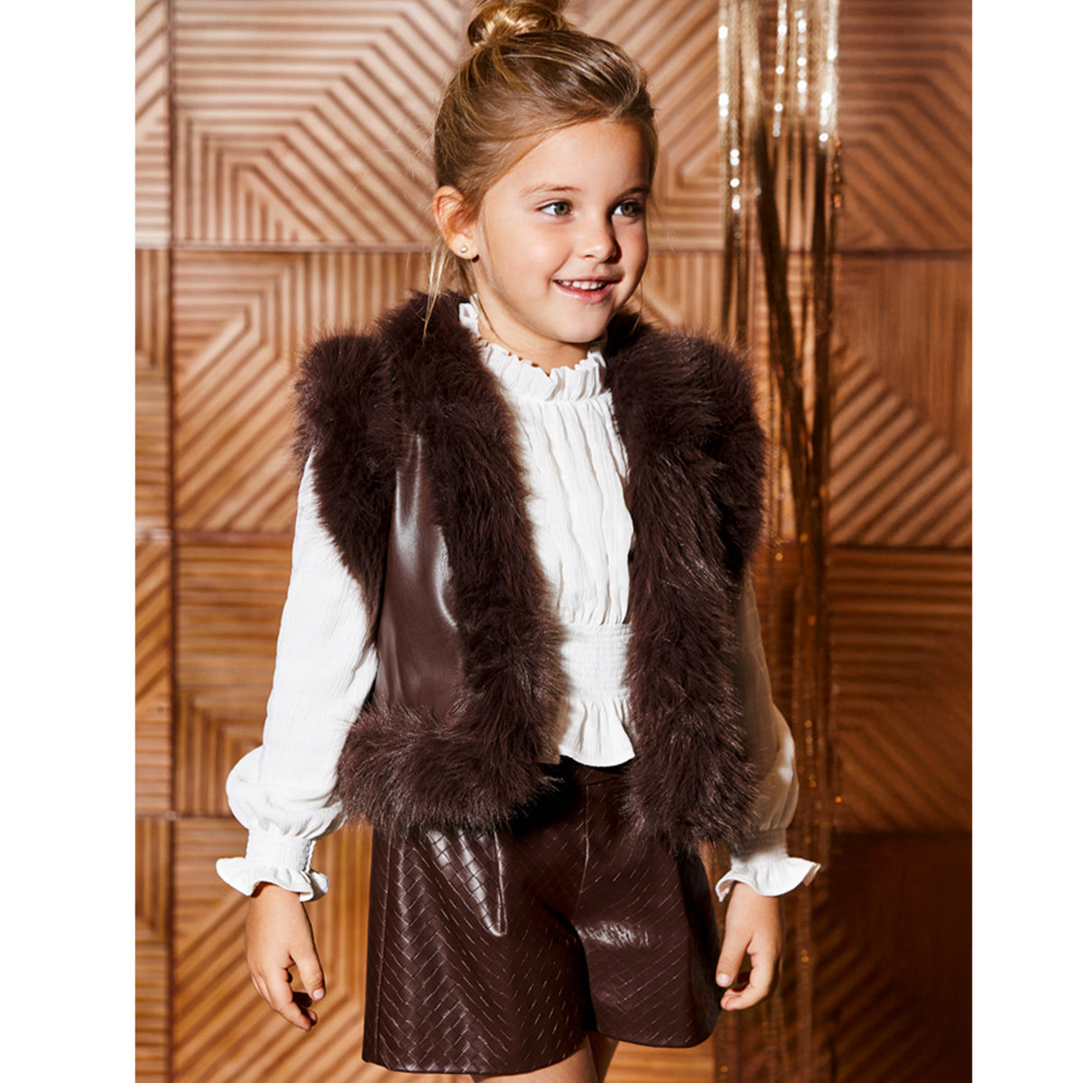 Brown Faux Fur Trim Gilet