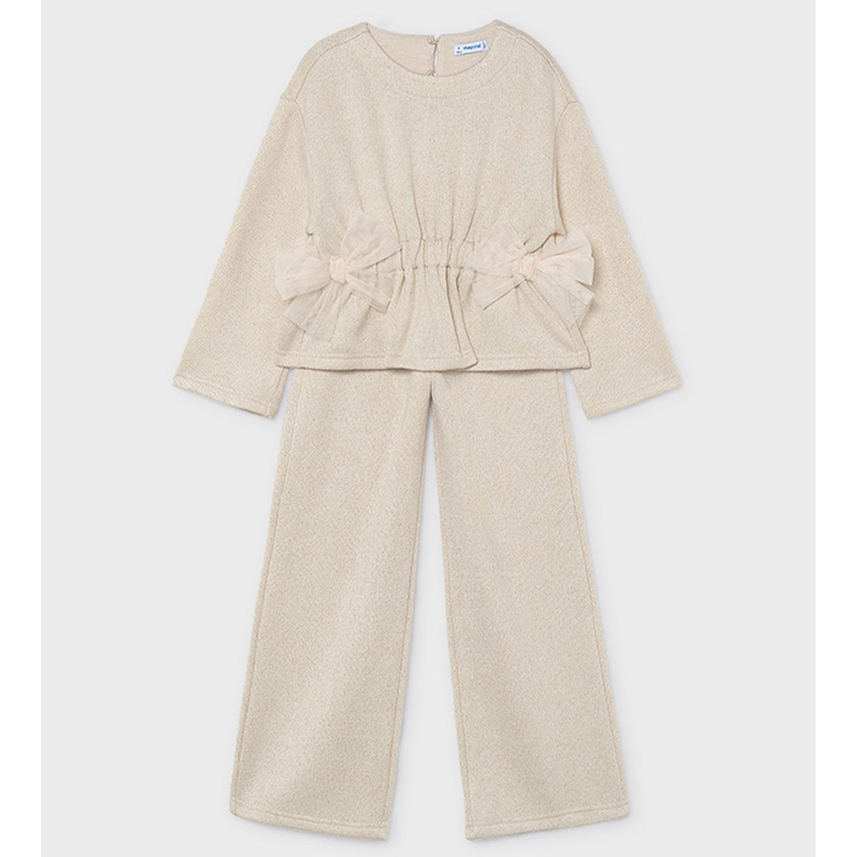 Beige Lurex Knit Trouser Set