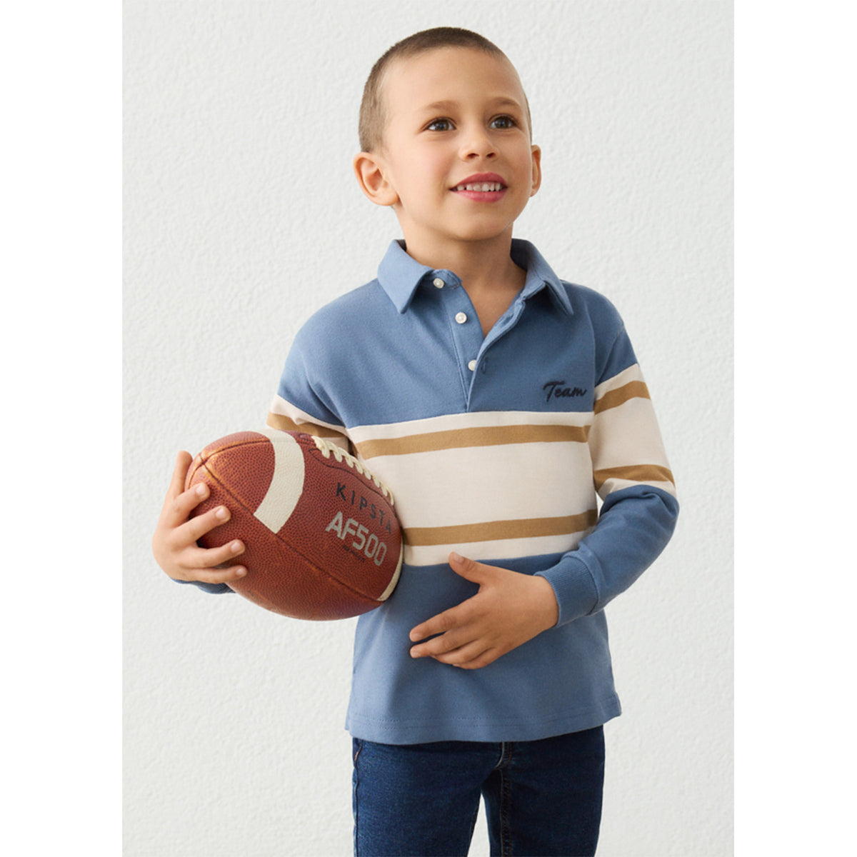 Blue Block Stripe Polo Top