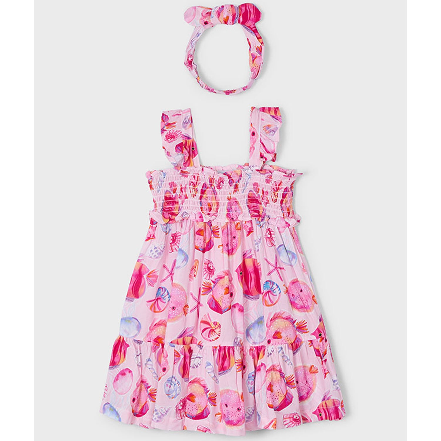 Pink Sealife Print Dress & Headband