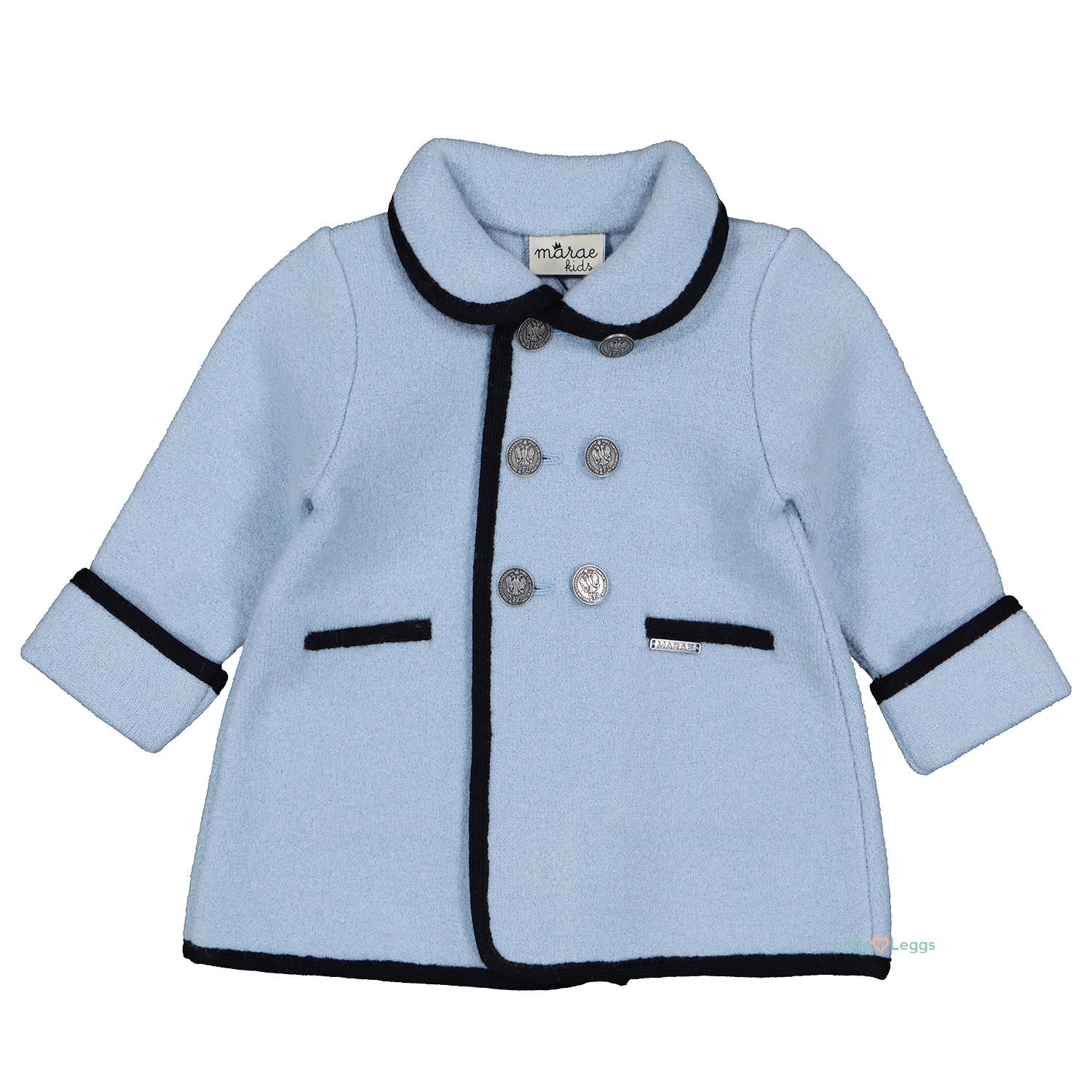 Pale Blue & Navy Trim Wool Coat