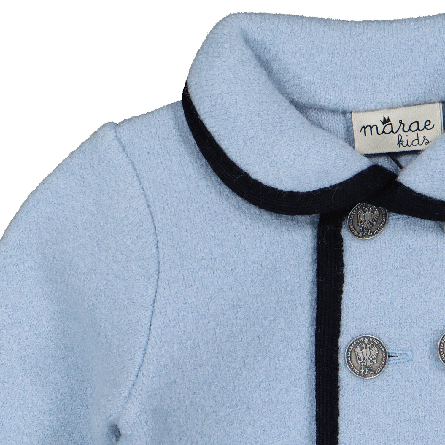 Pale Blue & Navy Trim Wool Coat