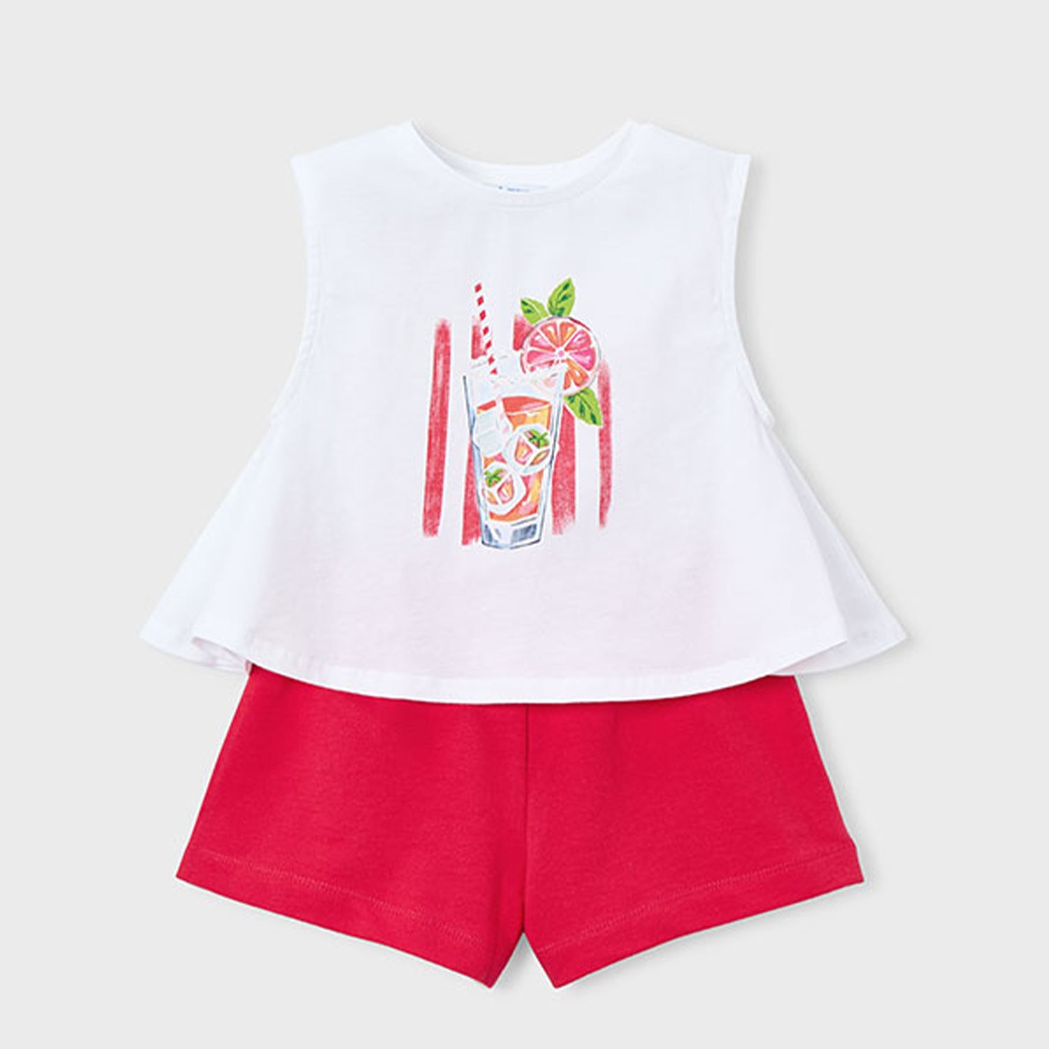 Red Drink Print Short Set