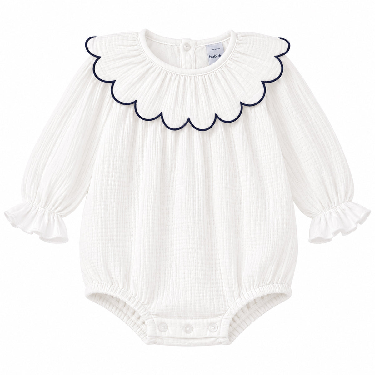Off White With Navy Trim Crepe Romper