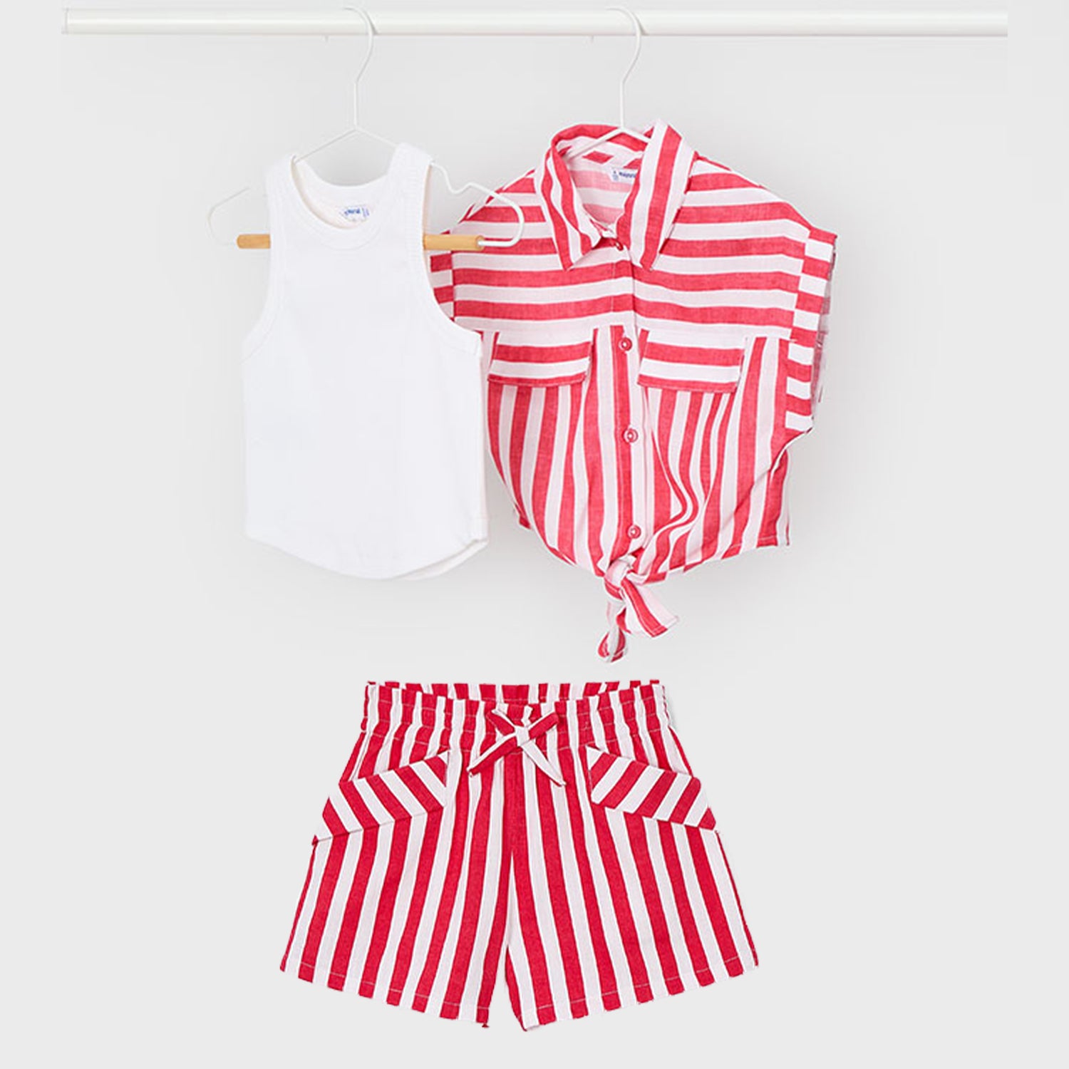 Red Stripe 3 Piece Short Set