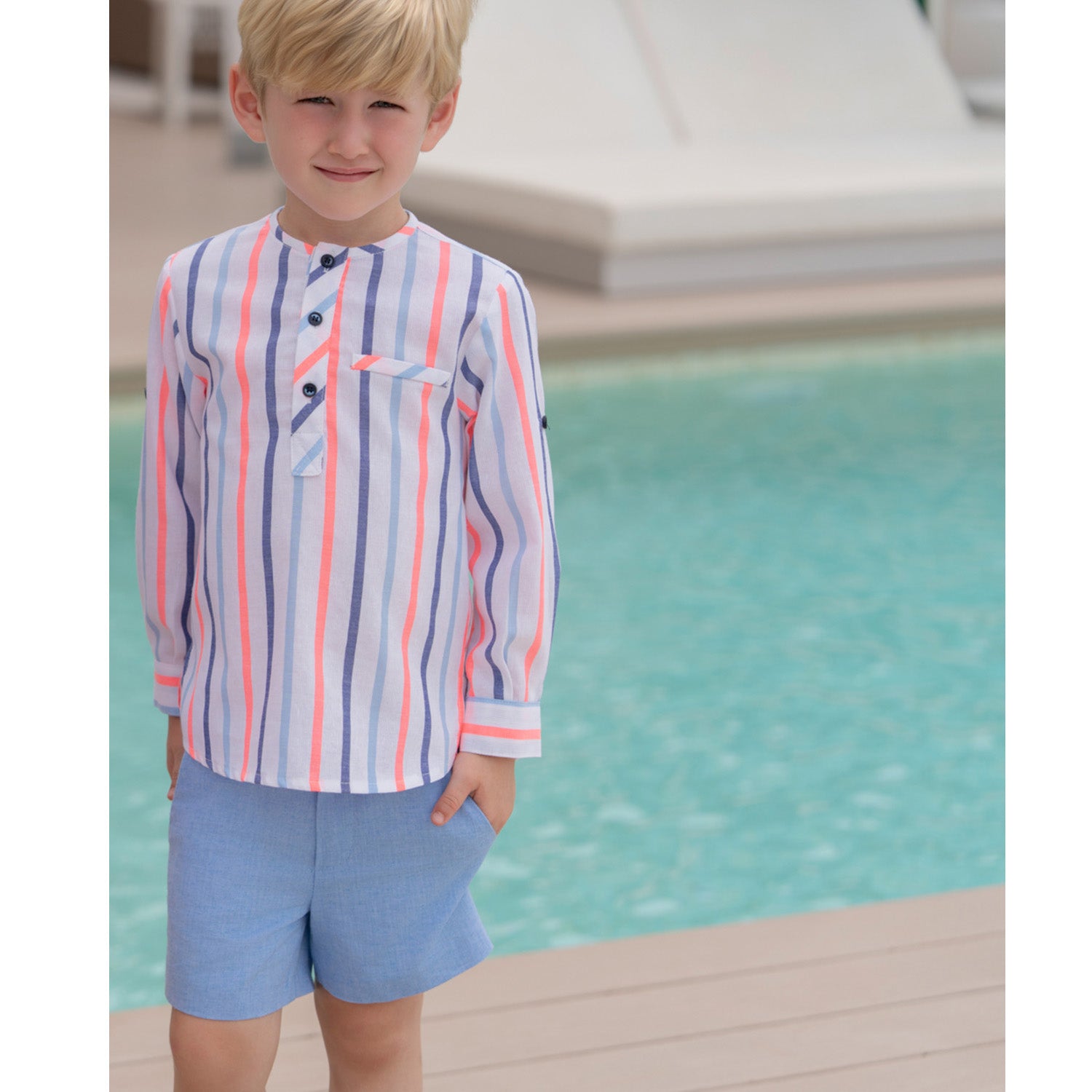 Boys Pink & Blue Stripe Short Set