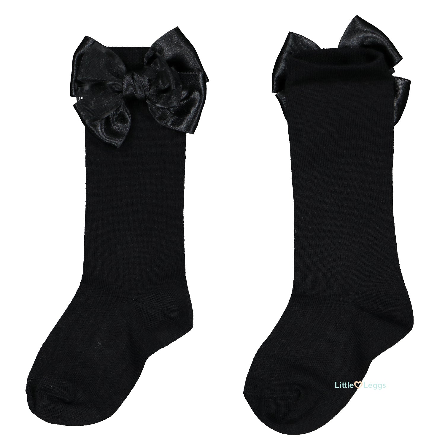 Black Double Bow Socks - Knee High