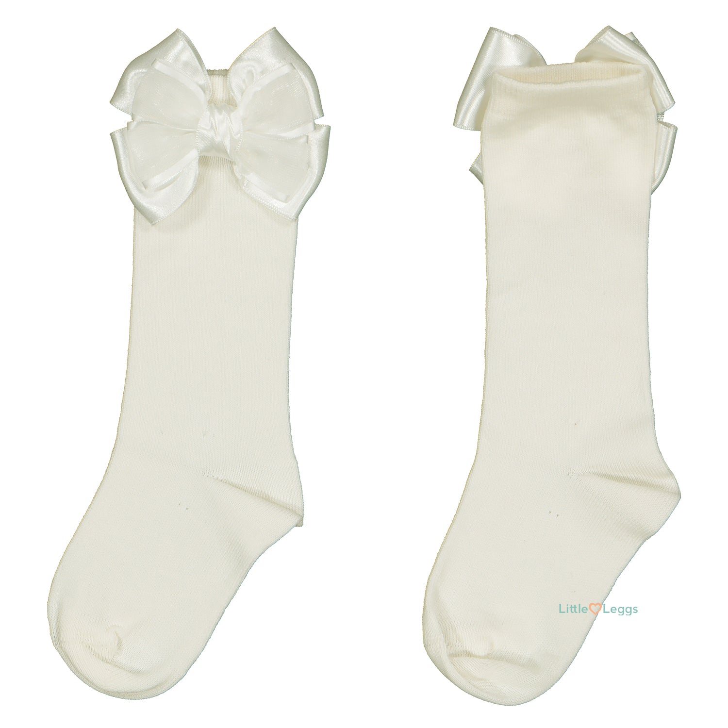 Ivory Double Bow Socks - Knee High