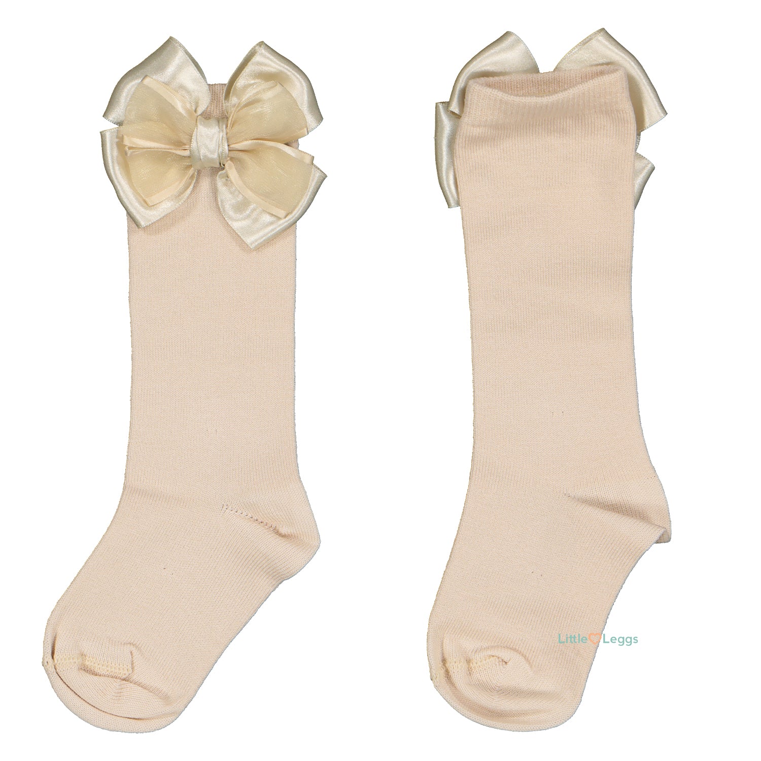 Champagne Double Bow Socks - Knee High