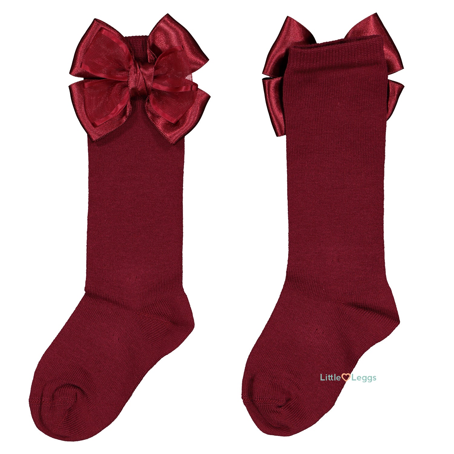 Bordeaux Double Bow Socks - Knee High