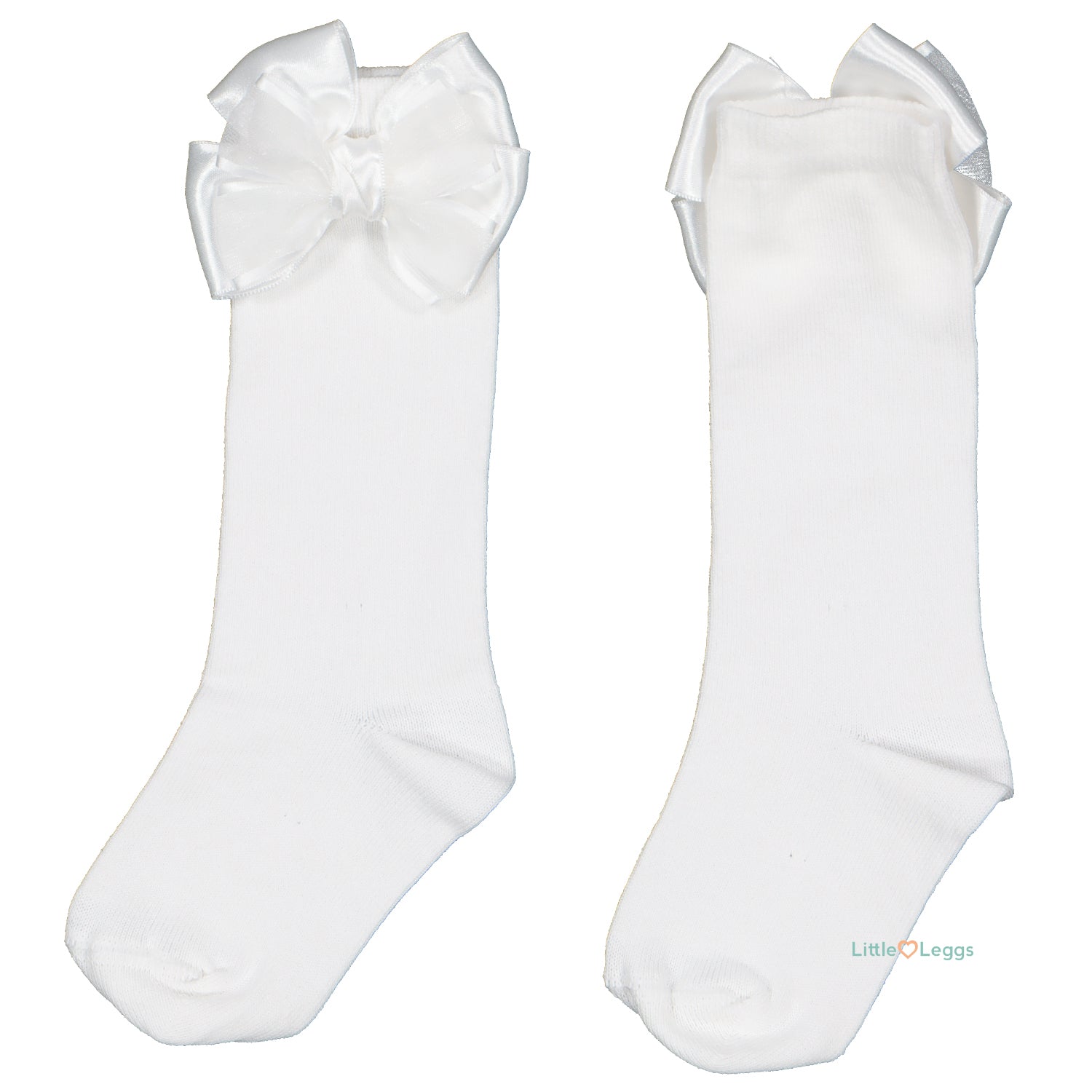 White Double Bow Socks - Knee High