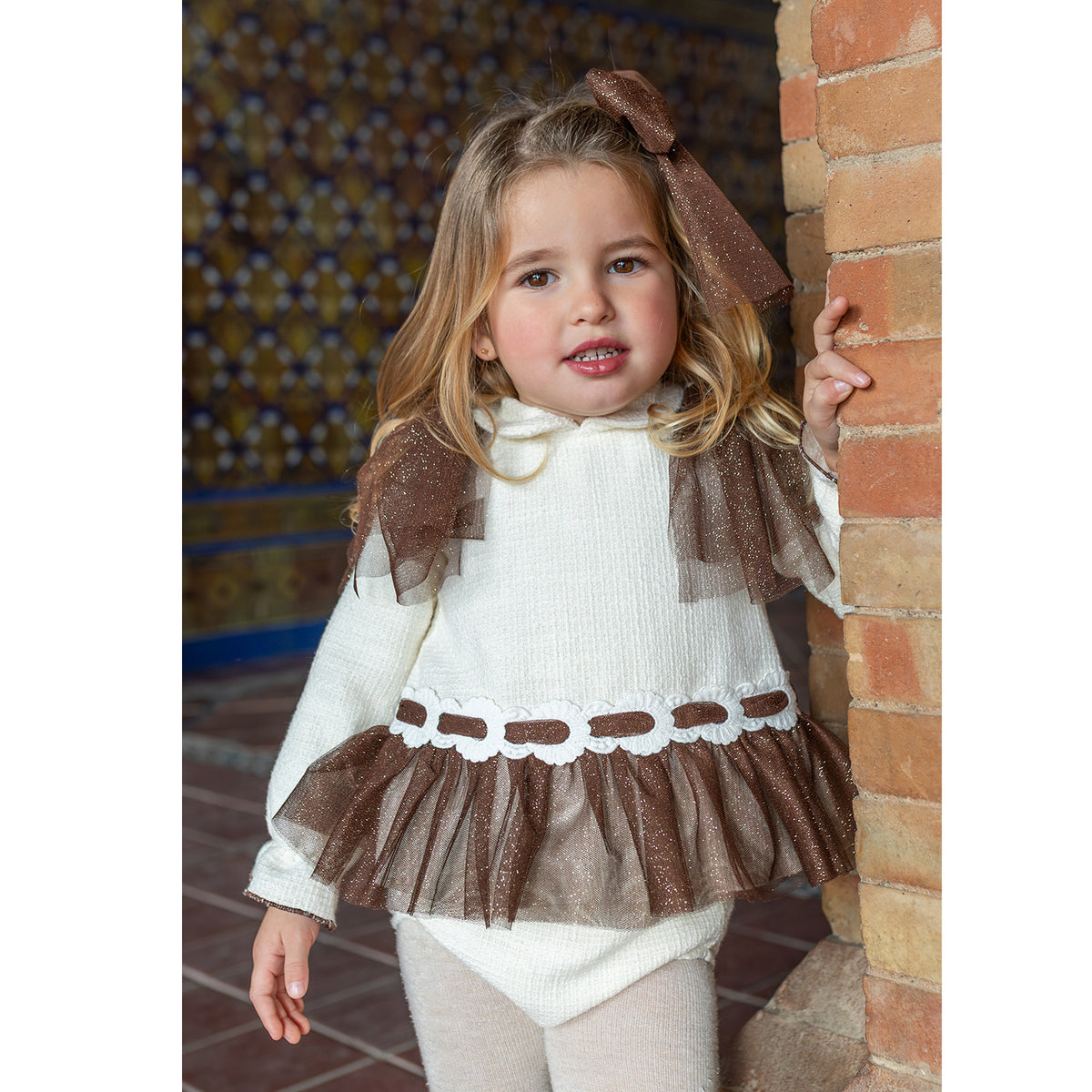 Ivory & Brown Tulle Bloomer Set